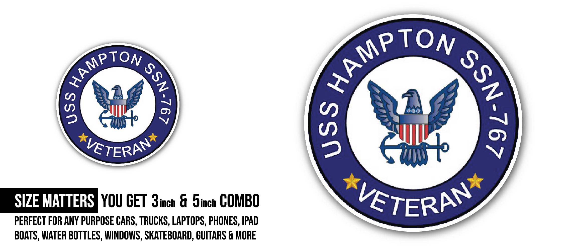 USS Columbus SSN-762 Veteran Sticker, Waterproof Vinyl Decal Sticker Indoor Or Outdoor 2 (Pieces) 3" and 5"