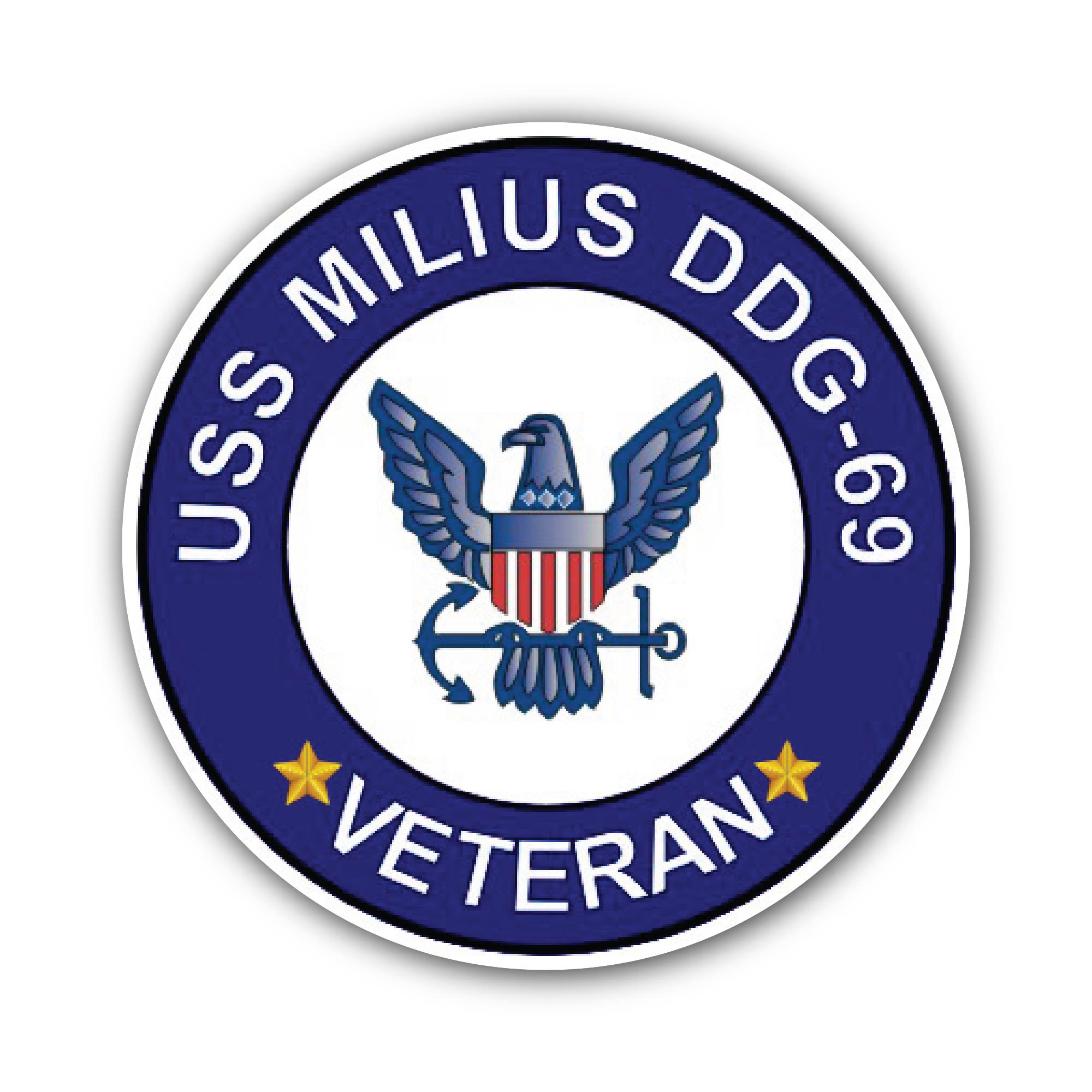USS Milius DDG-69 Veteran Sticker, Waterproof Vinyl Decal Sticker Indoor Or Outdoor 2 (Pieces) 3" and 5"