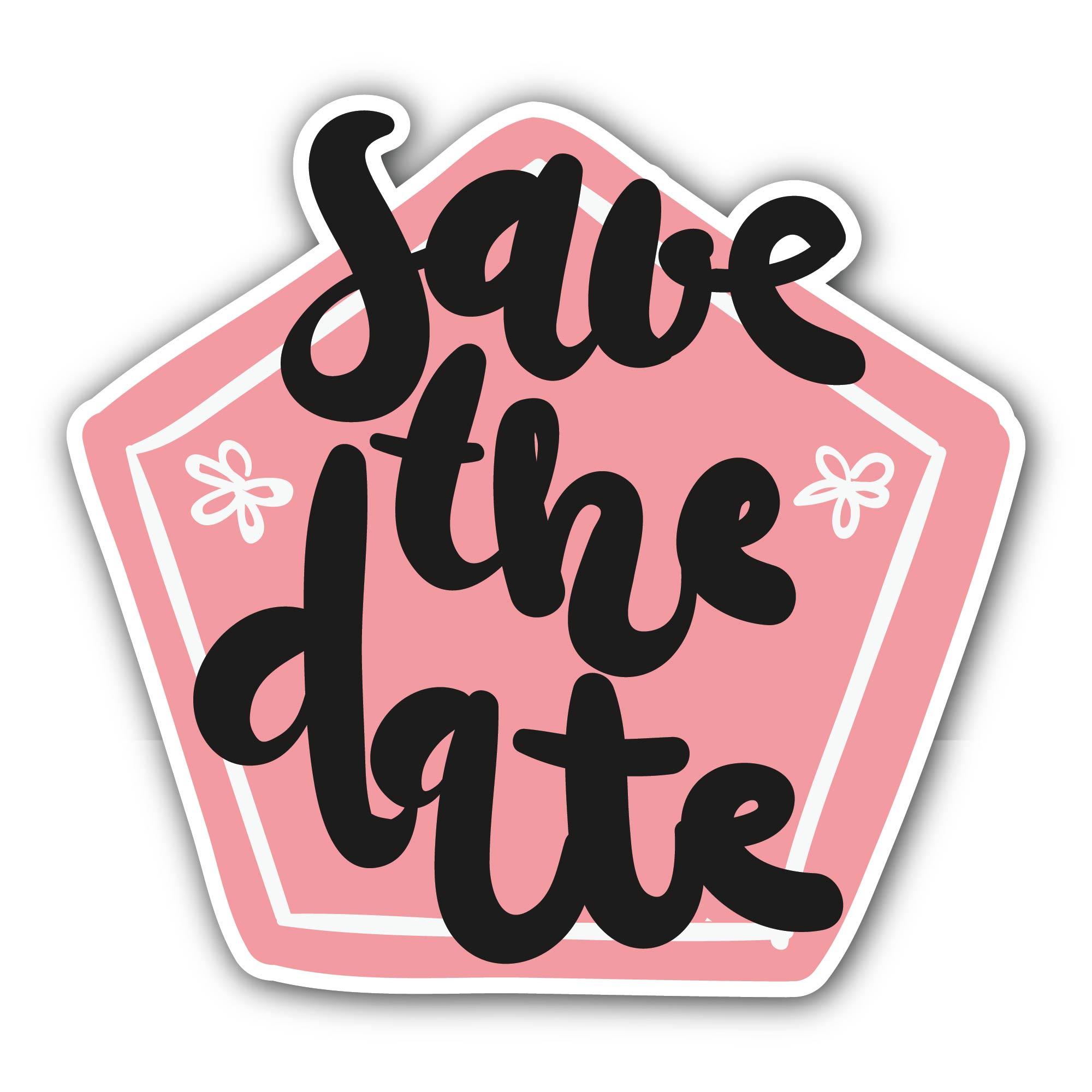 Polygon Shape and Save The Date Text Sticker, Waterproof Vinyl Decal Sticker Indoor Or Outdoor 2 (Pieces) 3" and 5"
