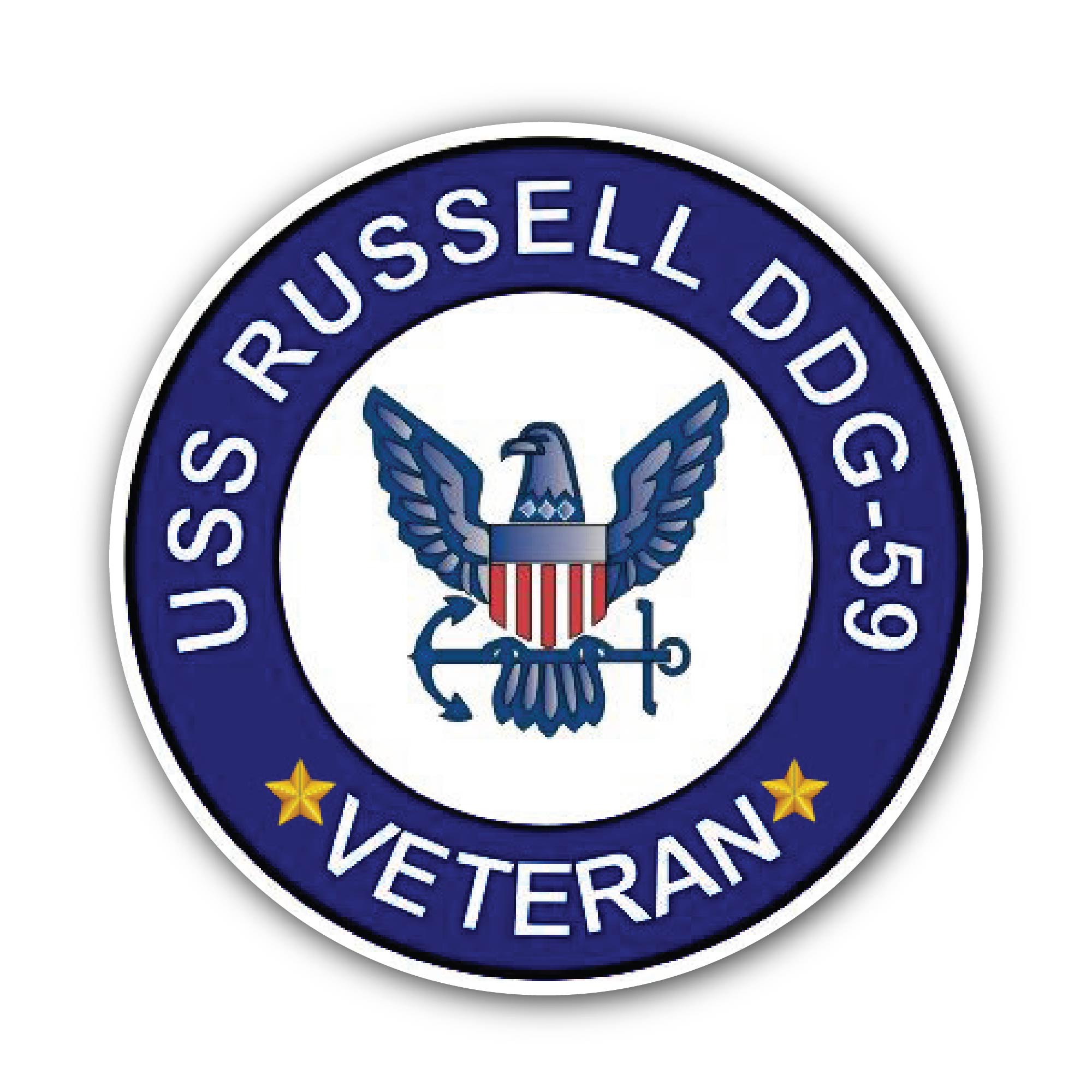 USS Russell DDG-59 Veteran Sticker, Waterproof Vinyl Decal Sticker Indoor Or Outdoor 2 (Pieces) 3" and 5"