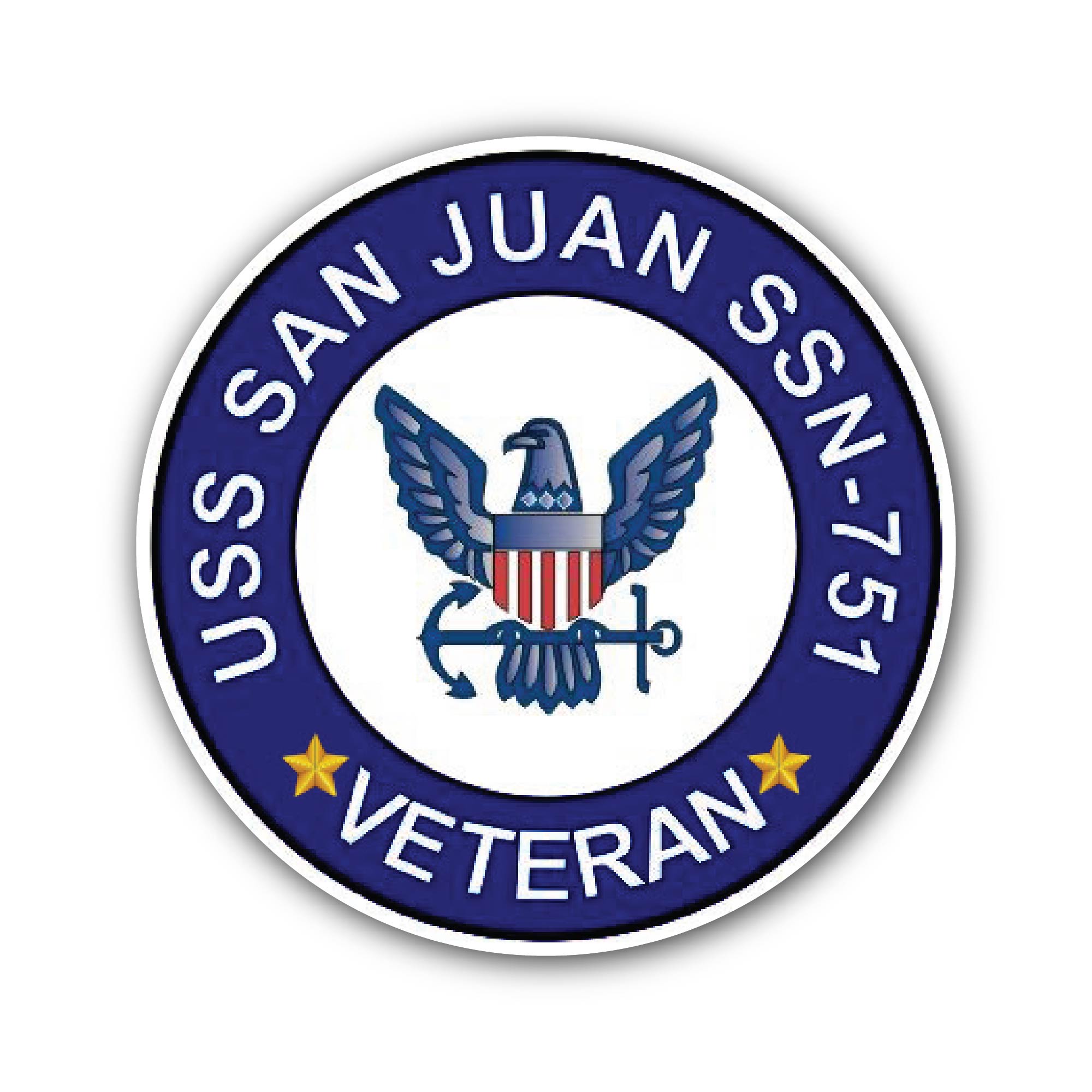 USS San Juan SSN-751 Veteran Sticker, Waterproof Vinyl Decal Sticker Indoor Or Outdoor 2 (Pieces) 3" and 5"