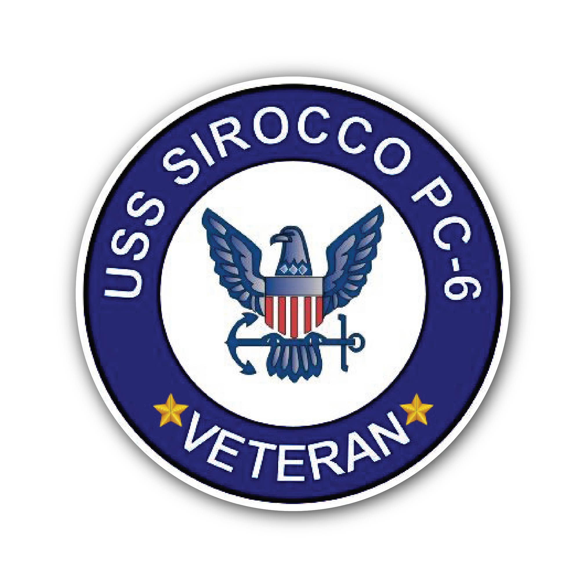 USS Sirocco PC-6 Veteran Sticker, Waterproof Vinyl Decal Sticker Indoor Or Outdoor 2 (Pieces) 3" and 5"
