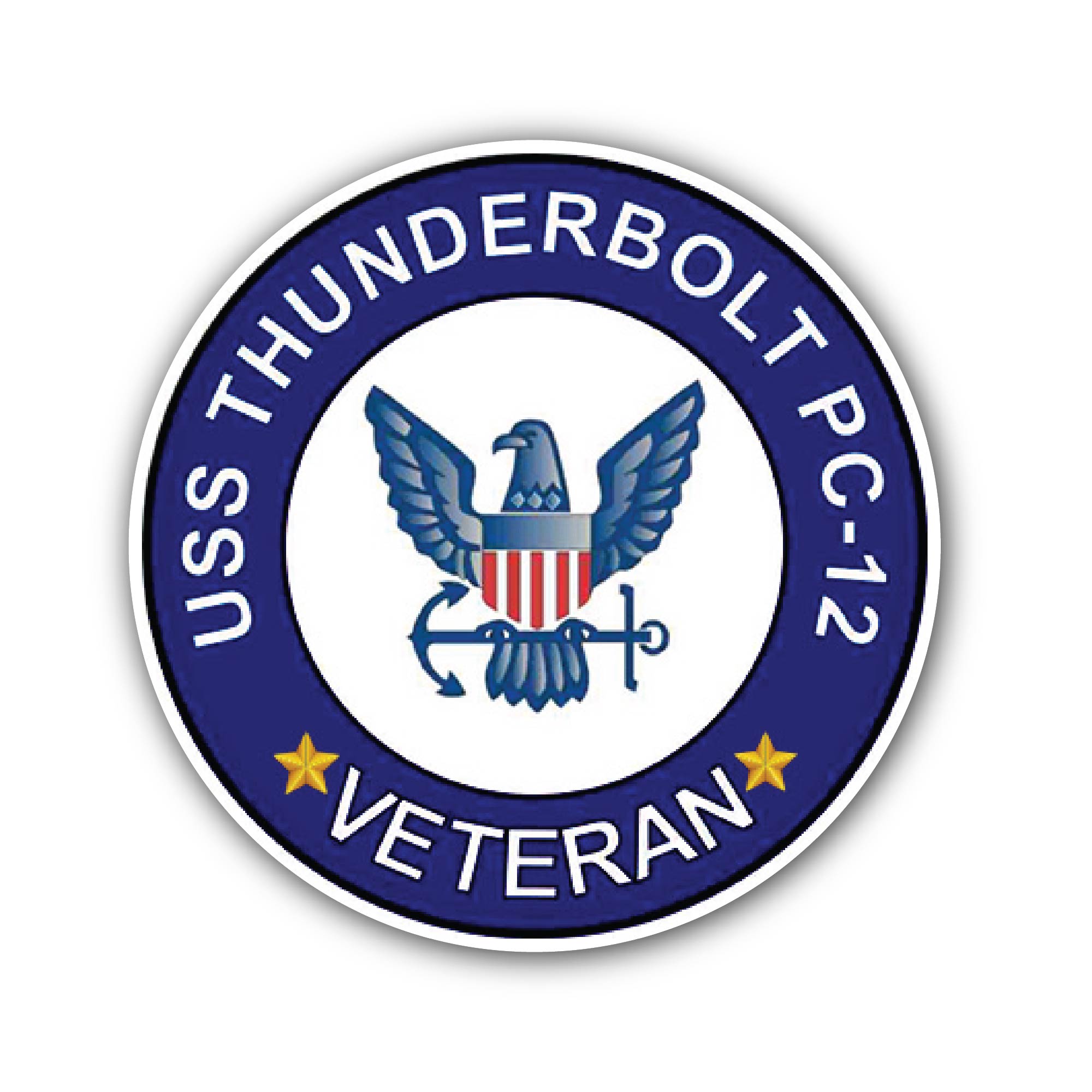USS Thunderboldt PC-12 Veteran Sticker, Waterproof Vinyl Decal Sticker Indoor Or Outdoor 2 (Pieces) 3" and 5"