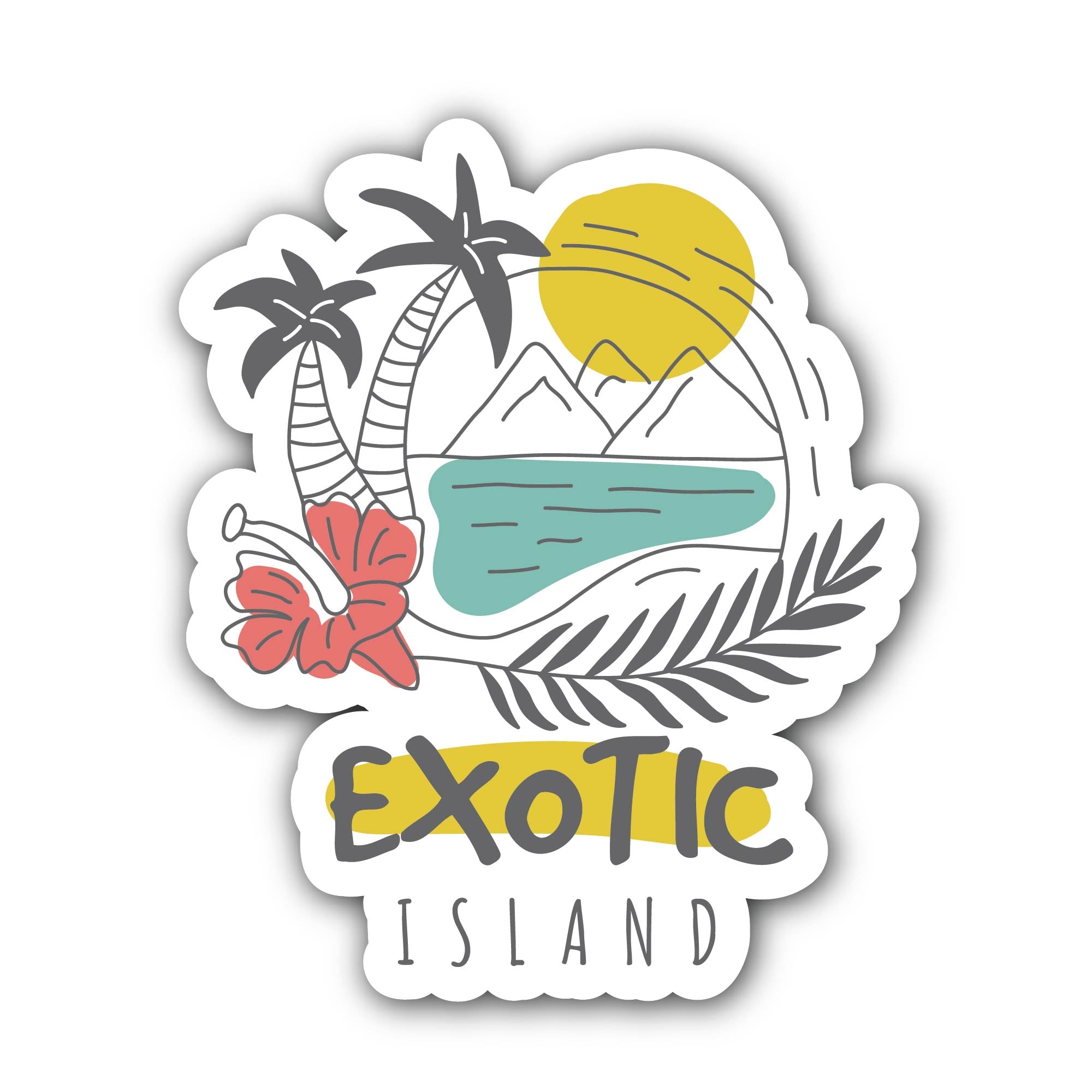 Exotic Island Sticker, Waterproof Vinyl Decal Sticker Indoor Or Outdoor 2 (Pieces) 3" and 5"