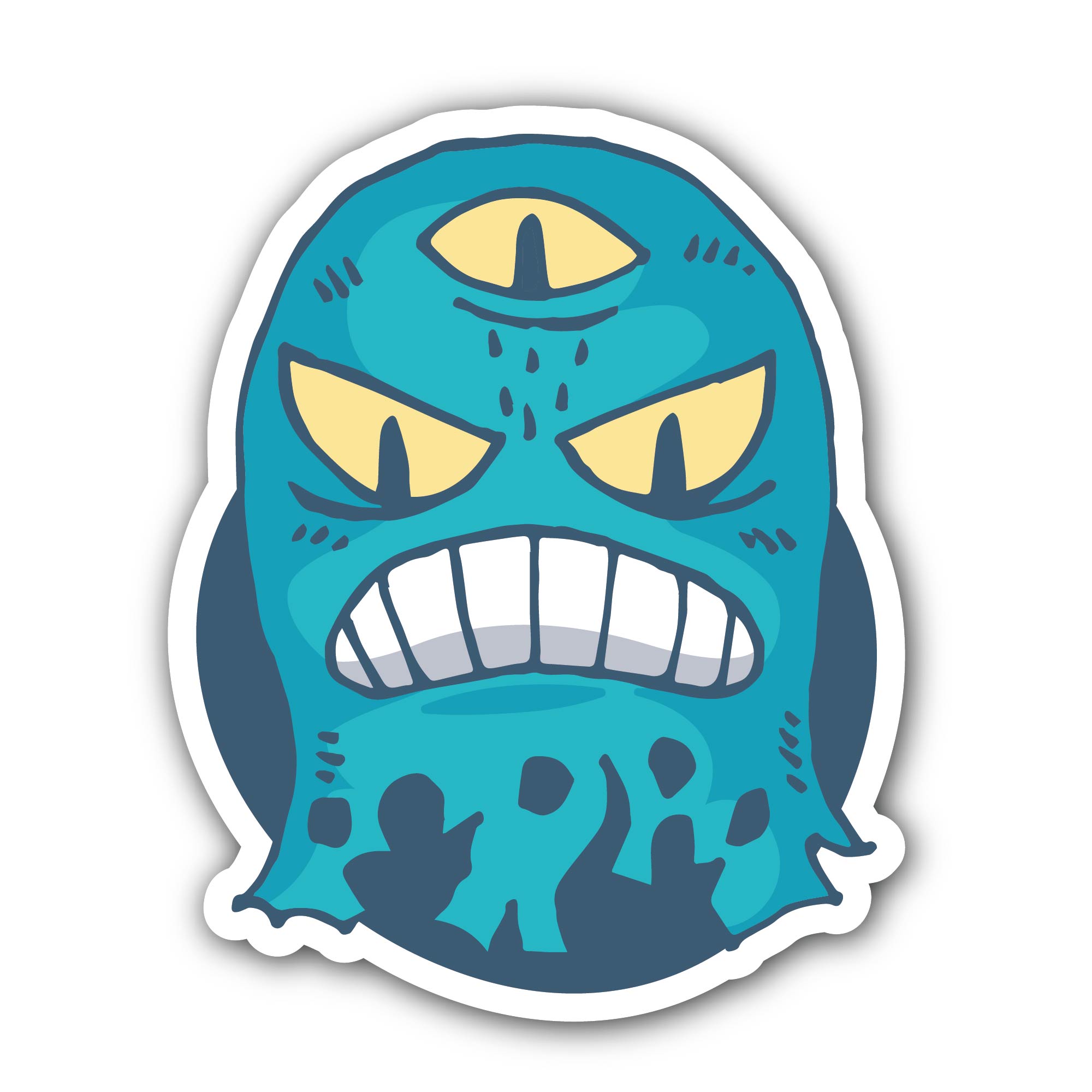 Blue Monster with Three Eyes Sticker, Waterproof Vinyl Decal Sticker Indoor Or Outdoor 2 (Pieces) 3" and 5"