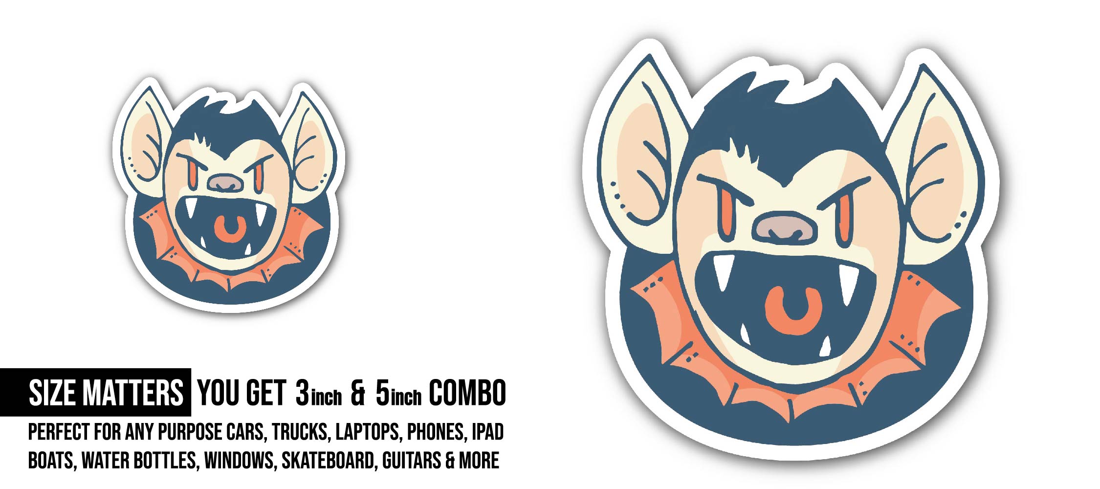 Vampire Bat Sticker, Waterproof Vinyl Decal Sticker Indoor Or Outdoor 2 (Pieces) 3" and 5"