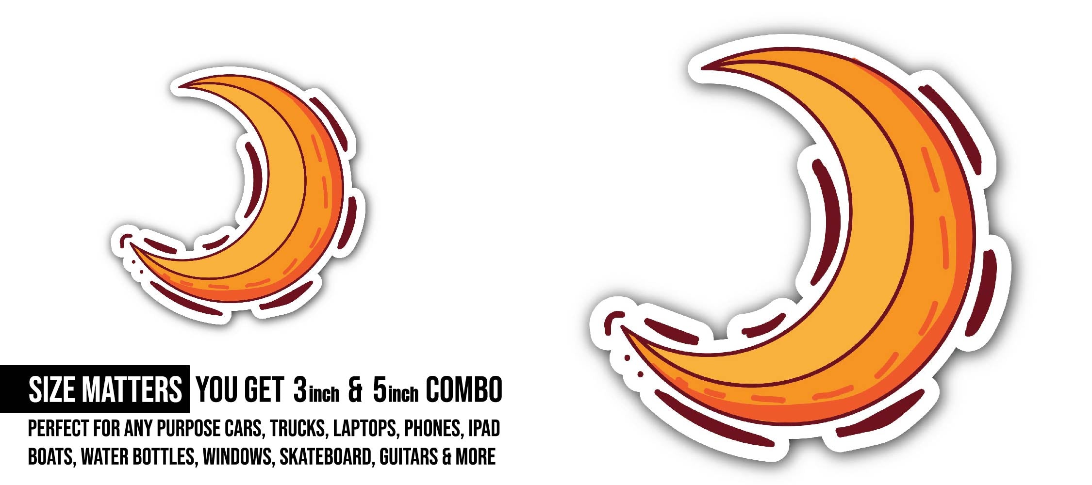 Shiny Moon Sticker, Waterproof Vinyl Decal Sticker Indoor Or Outdoor 2 (Pieces) 3" and 5"