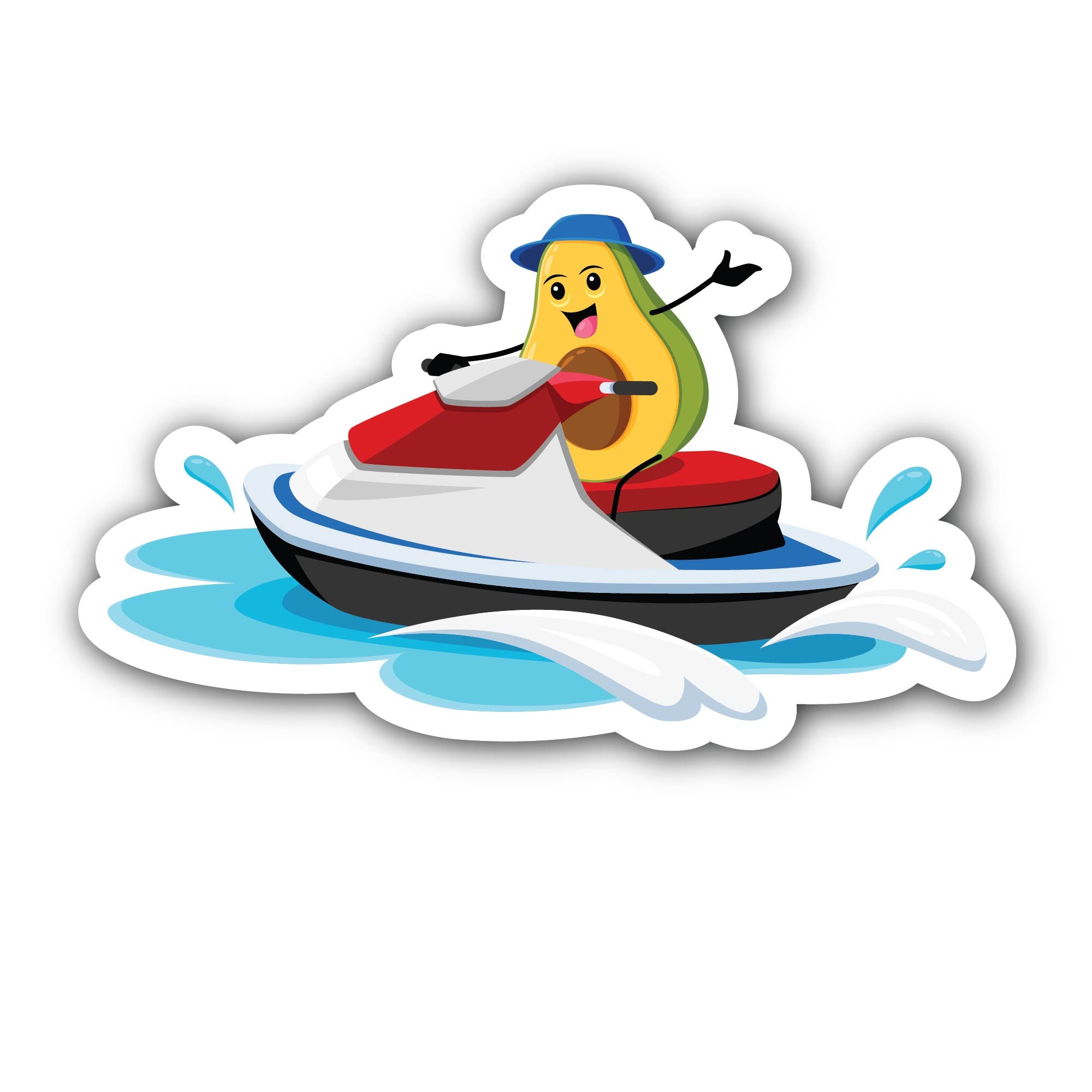 Cartoon Avocado Riding Water Bike Sticker, Waterproof Vinyl Decal Sticker Indoor Or Outdoor 2 (Pieces) 3" and 5"