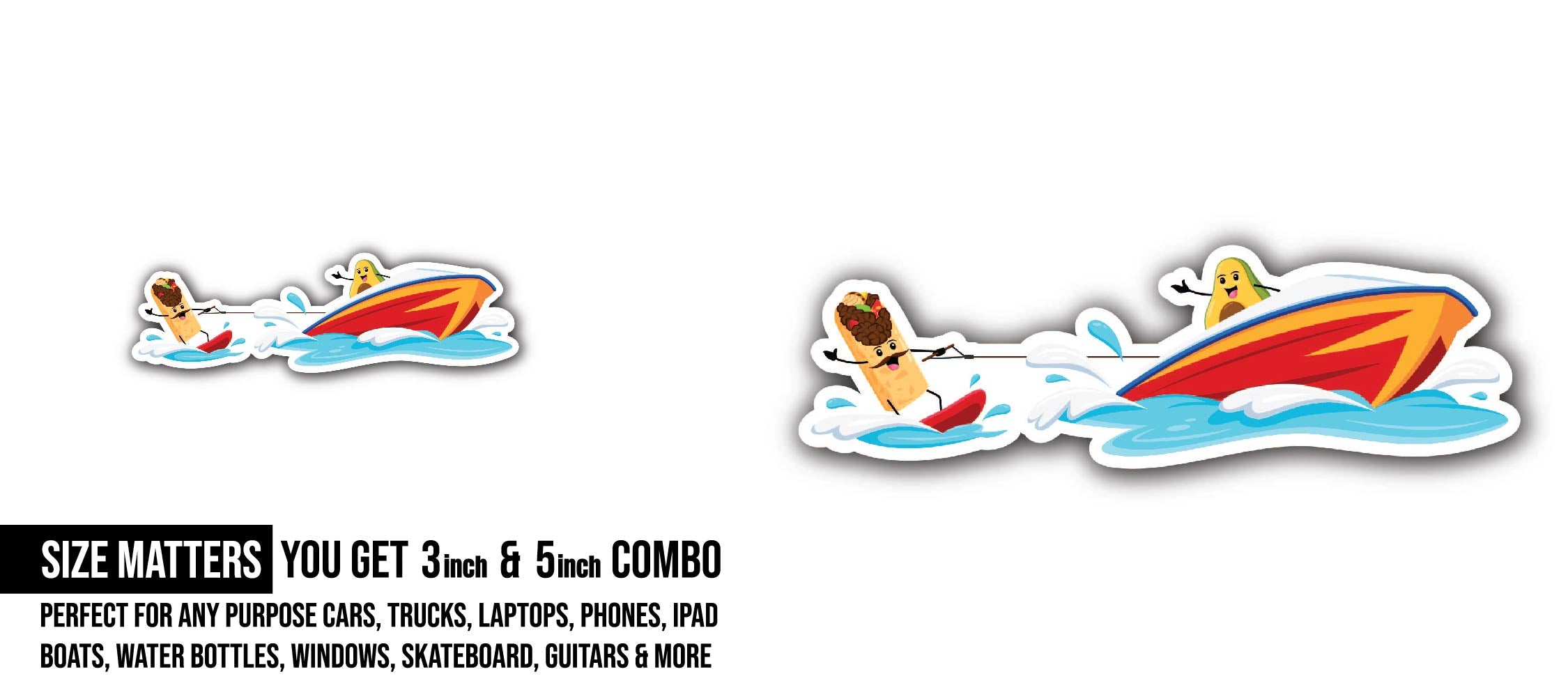 Banana Boat Watercraft Sticker, Waterproof Vinyl Decal Sticker Indoor Or Outdoor 2 (Pieces) 3" and 5"