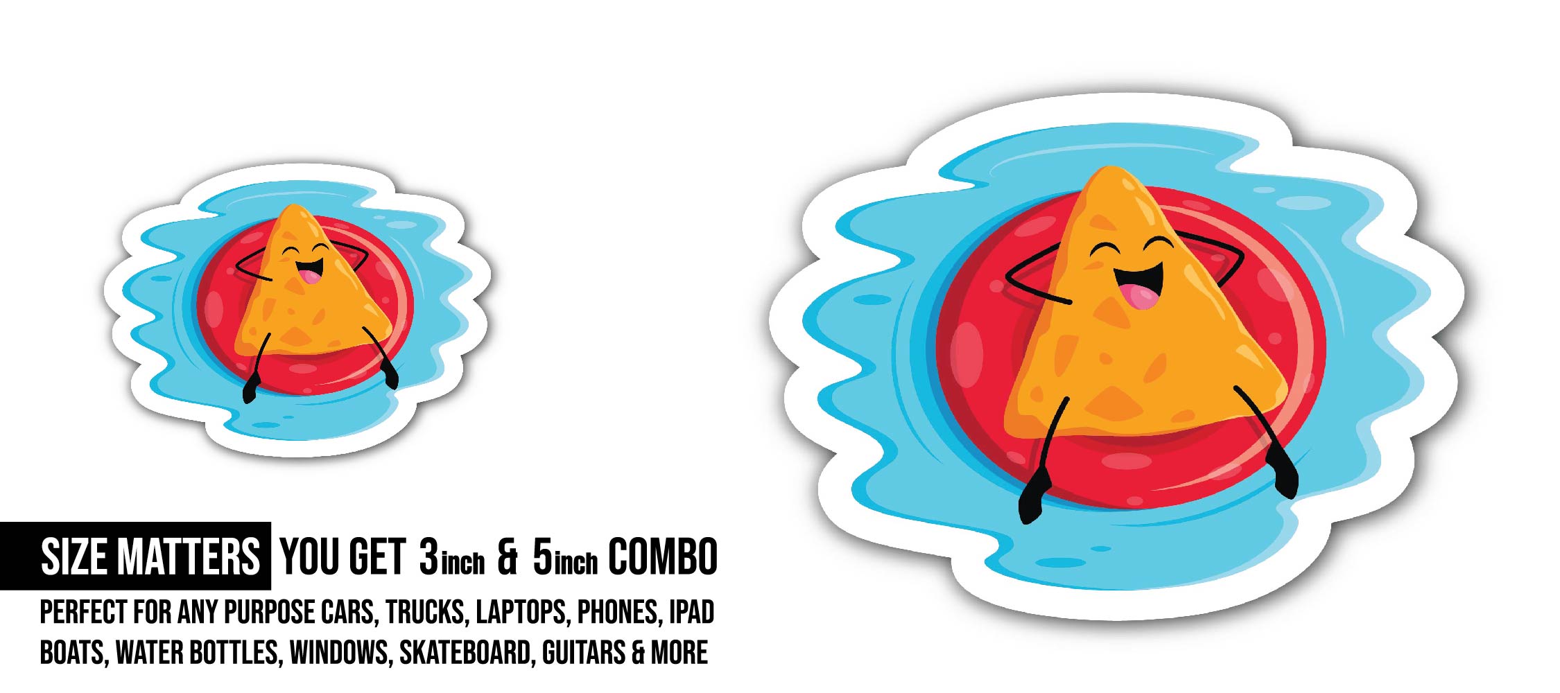 Pool Float Emoji Sticker, Waterproof Vinyl Decal Sticker Indoor Or Outdoor 2 (Pieces) 3" and 5"