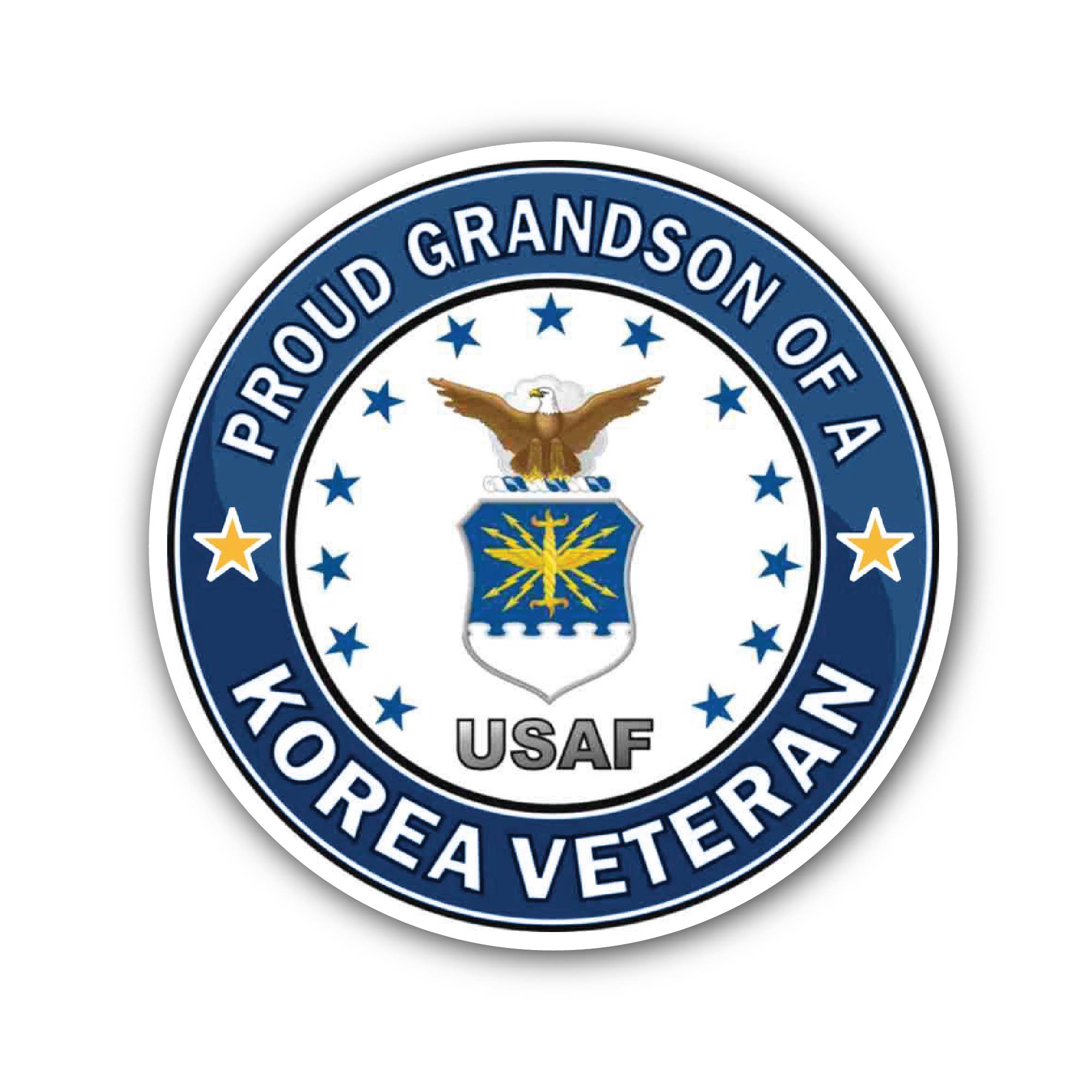 U.S. Air Force Proud Grandson of a Korea Veteran Sticker, Waterproof Vinyl Decal Sticker Indoor Or Outdoor 2 (Pieces) 3" and 5"