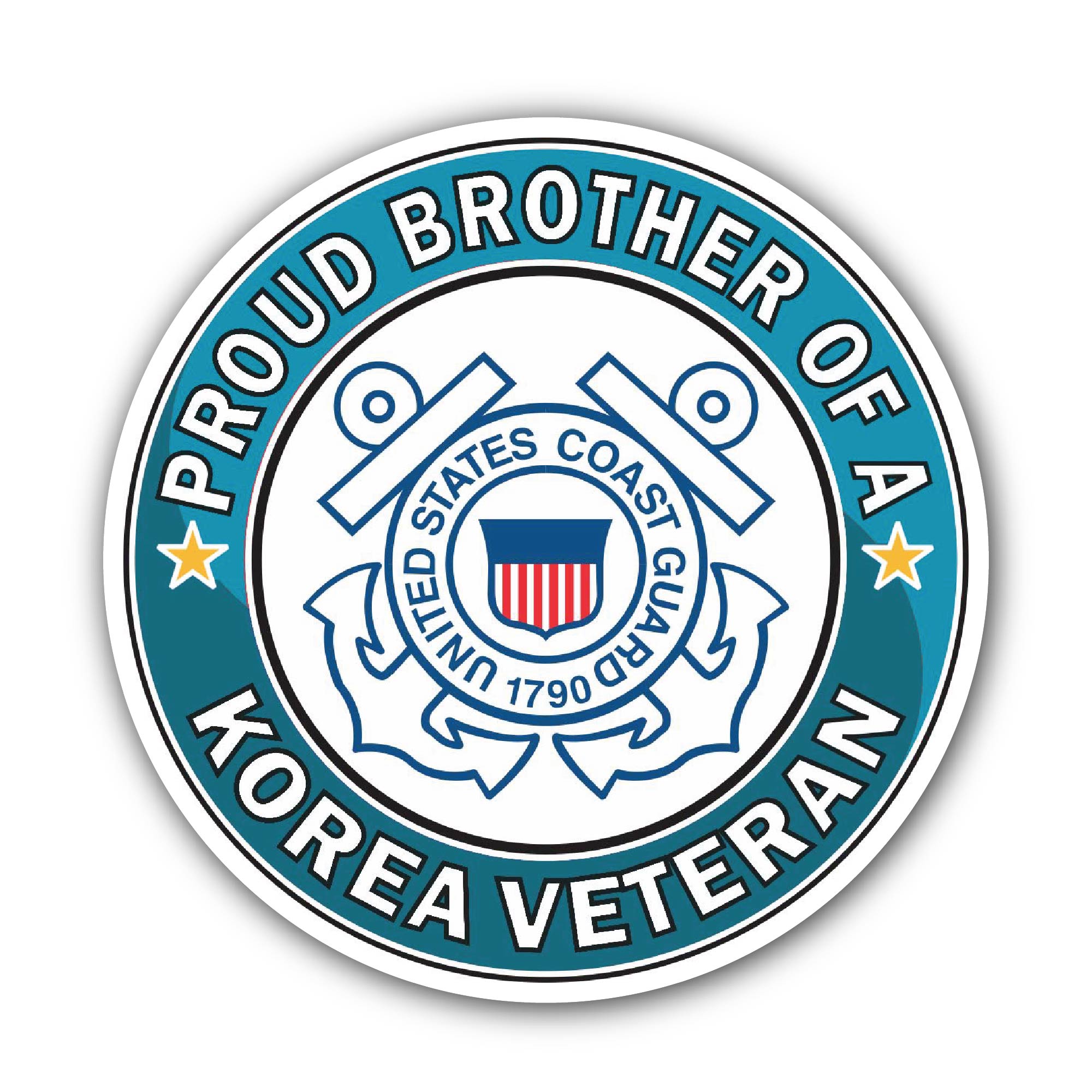 U.S. Coast Guard Proud Brother of a Korea Veteran Sticker, Waterproof Vinyl Decal Sticker Indoor Or Outdoor 2 (Pieces) 3" and 5"