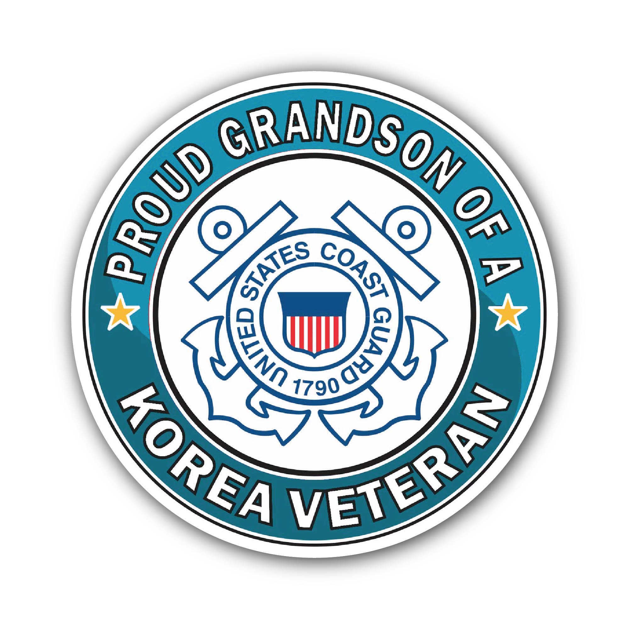 U.S. Coast Guard Proud Grandson of a Korea Veteran Sticker, Waterproof Vinyl Decal Sticker Indoor Or Outdoor 2 (Pieces) 3" and 5"