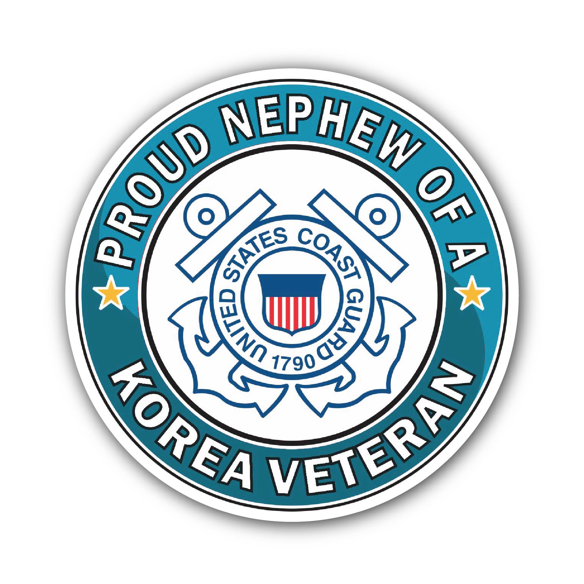 U.S. Coast Guard Proud Nephew of a Korea Veteran Sticker, Waterproof Vinyl Decal Sticker Indoor Or Outdoor 2 (Pieces) 3" and 5"