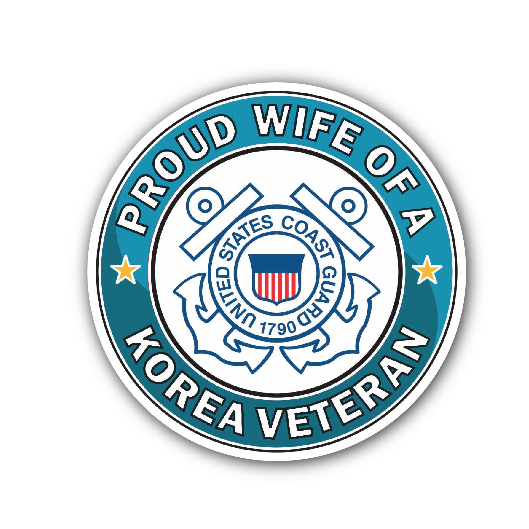 U.S. Coast Guard Proud Wife of a Korea Veteran Sticker, Waterproof Vinyl Decal Sticker Indoor Or Outdoor 2 (Pieces) 3" and 5"