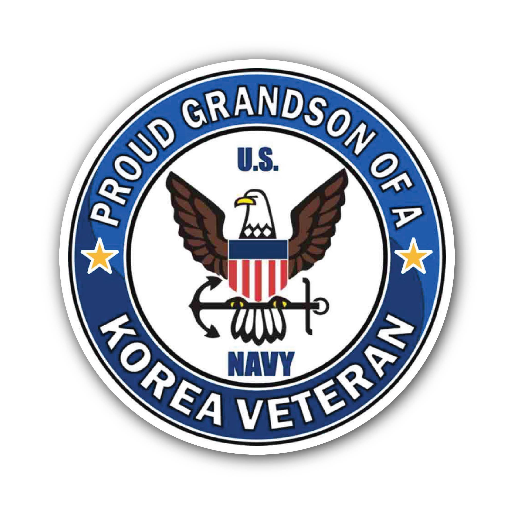 U.S. Navy Proud Grandson of a Korea Veteran Sticker, Waterproof Vinyl Decal Sticker Indoor Or Outdoor 2 (Pieces) 3" and 5"