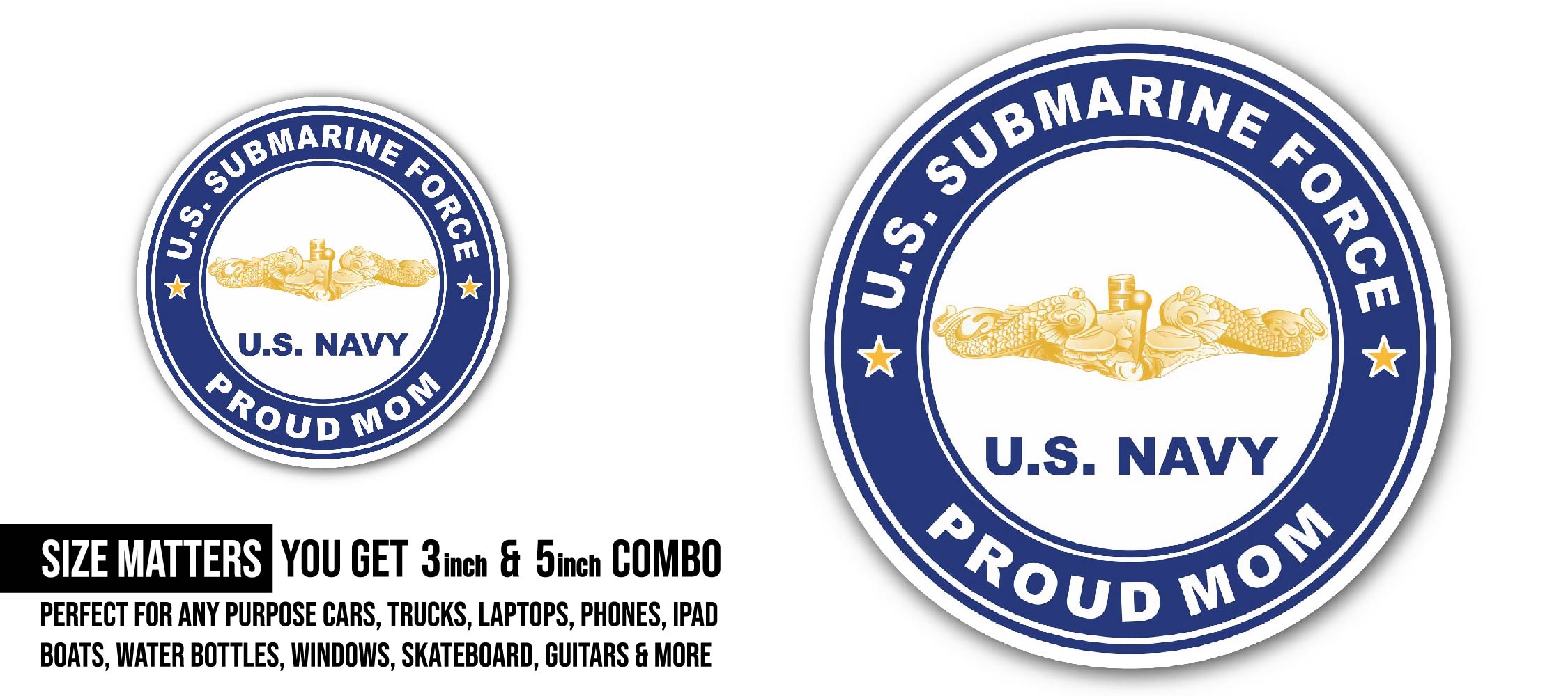 US Submarine Force Proud Grandson Gold Dolphins Sticker, Waterproof Vinyl Decal Sticker Indoor Or Outdoor 2 (Pieces) 3" and 5"