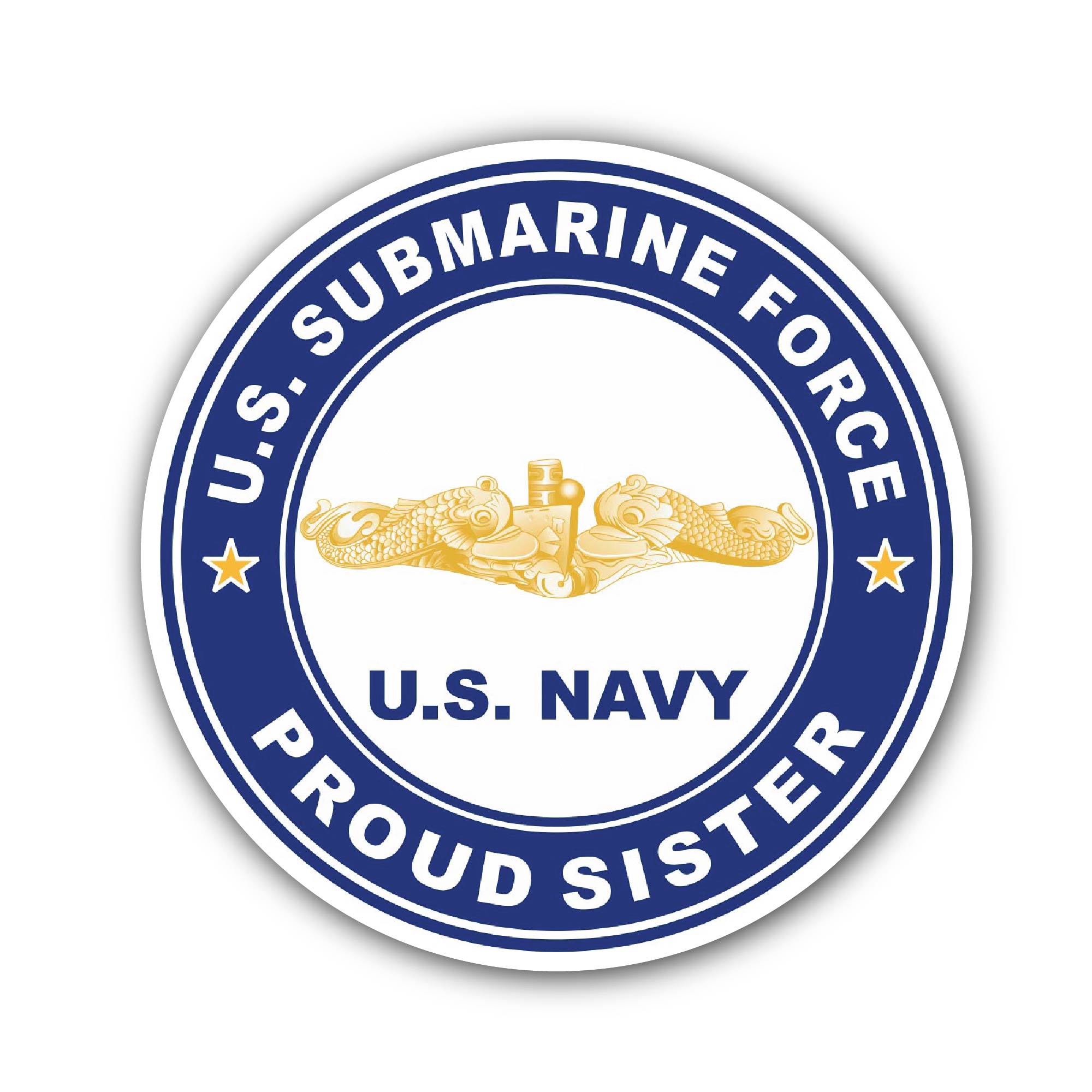 US Submarine Force Proud Sister Gold Dolphins Sticker, Waterproof Vinyl Decal Sticker Indoor Or Outdoor 2 (Pieces) 3" and 5"