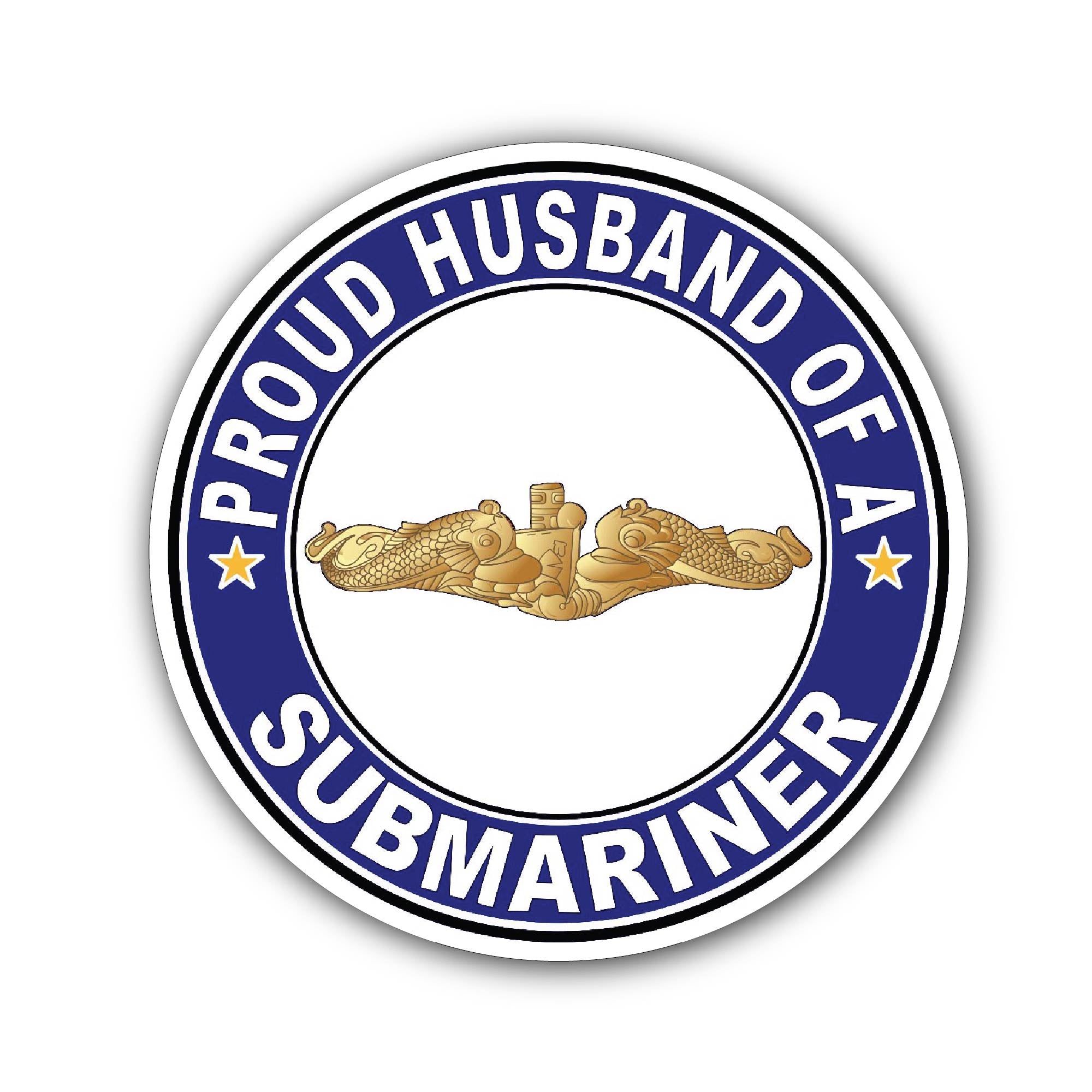 Proud Husband of a Submariner Gold Dolphins Sticker, Waterproof Vinyl Decal Sticker Indoor Or Outdoor 2 (Pieces) 3" and 5"