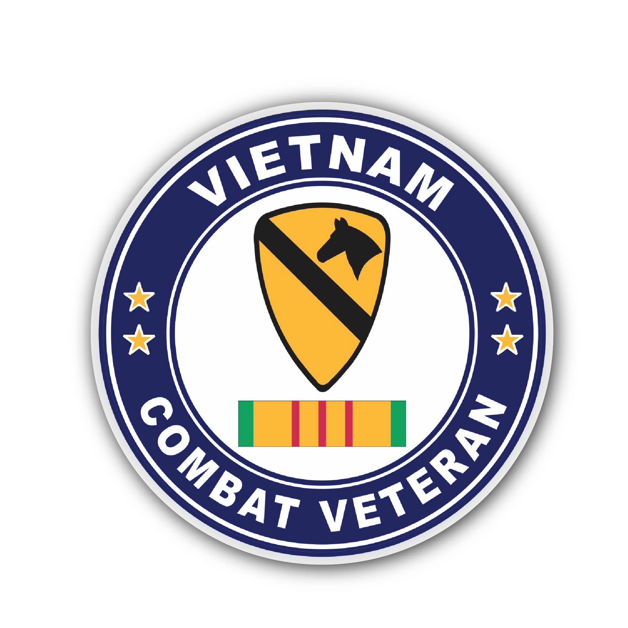 1st Cavalry Division Vietnam Combat Veteran Sticker, Waterproof Vinyl Decal Sticker Indoor Or Outdoor 2 (Pieces) 3" and 5"
