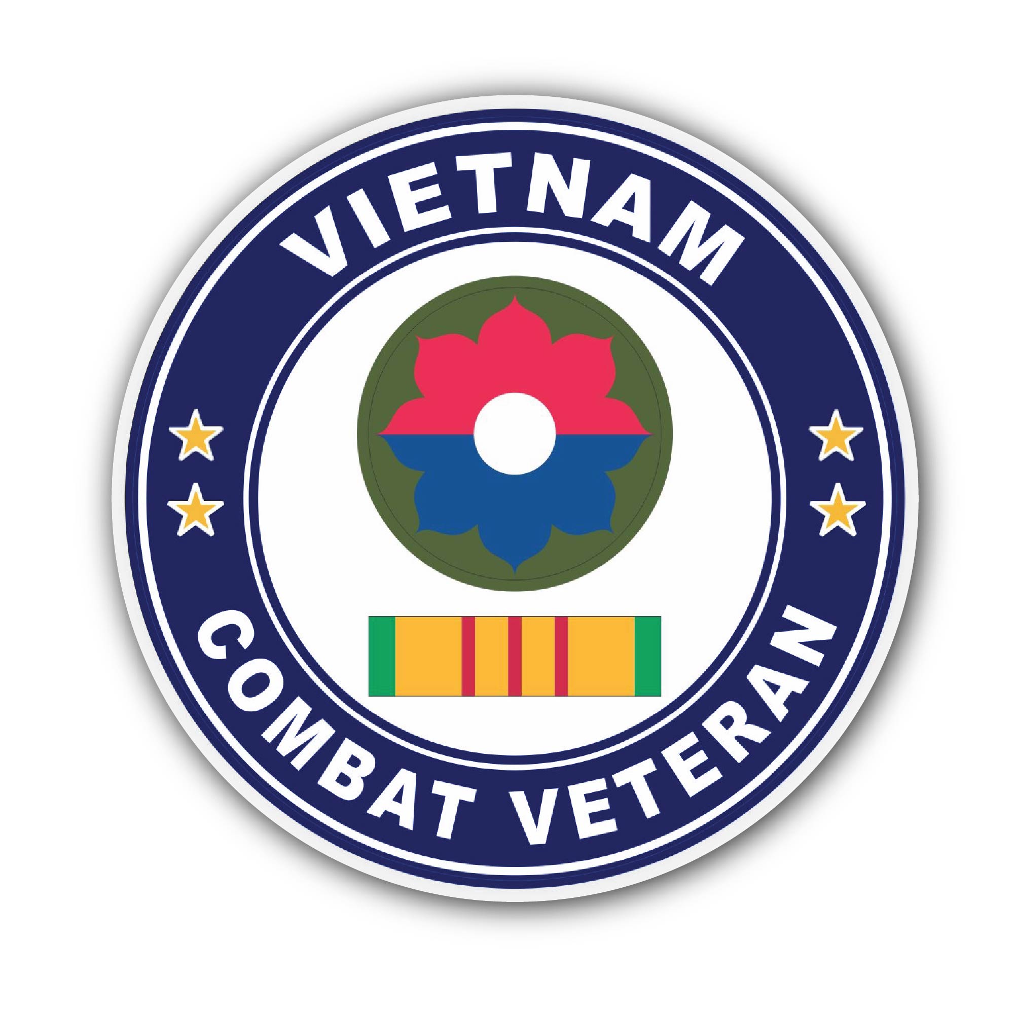 9th Infantry Division Vietnam Combat Veteran with Ribbon Sticker, Waterproof Vinyl Decal Sticker Indoor Or Outdoor 2 (Pieces) 3" and 5"