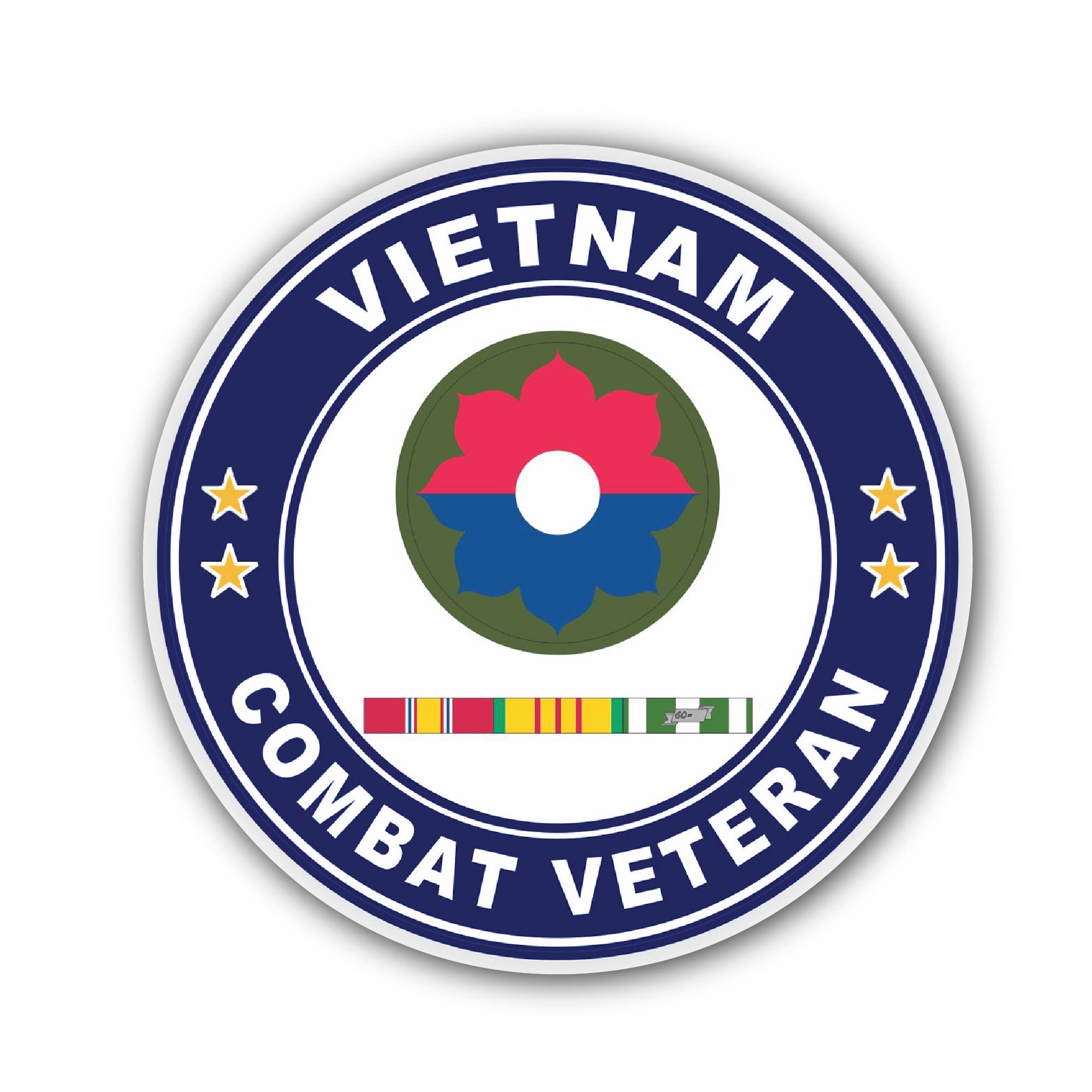 9th Infantry Division Vietnam Combat Veteran with Ribbons Sticker, Waterproof Vinyl Decal Sticker Indoor Or Outdoor 2 (Pieces) 3" and 5"