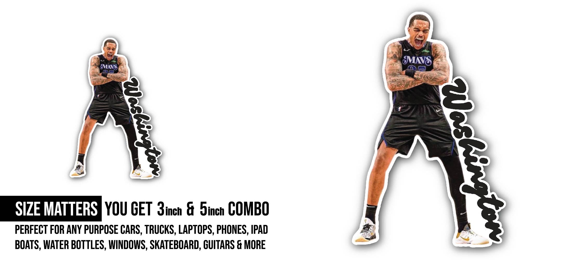 P.J. Washington Sticker, Waterproof Vinyl Decal Sticker Indoor Or Outdoor 2 (Pieces) 3" and 5"