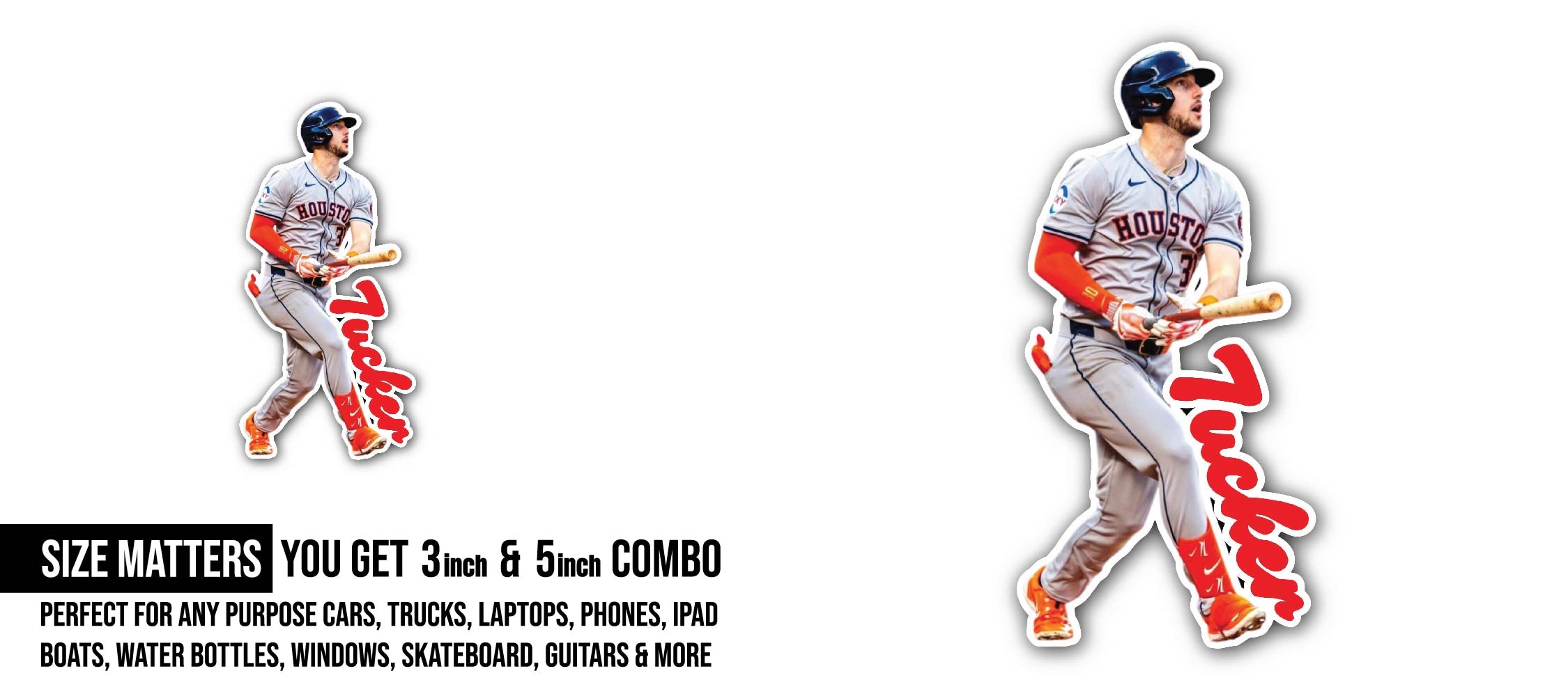 Kyle Tucker Houston Astros Baseball Sticker, Waterproof Vinyl Decal Sticker Indoor Or Outdoor 2 (Pieces) 3" and 5"