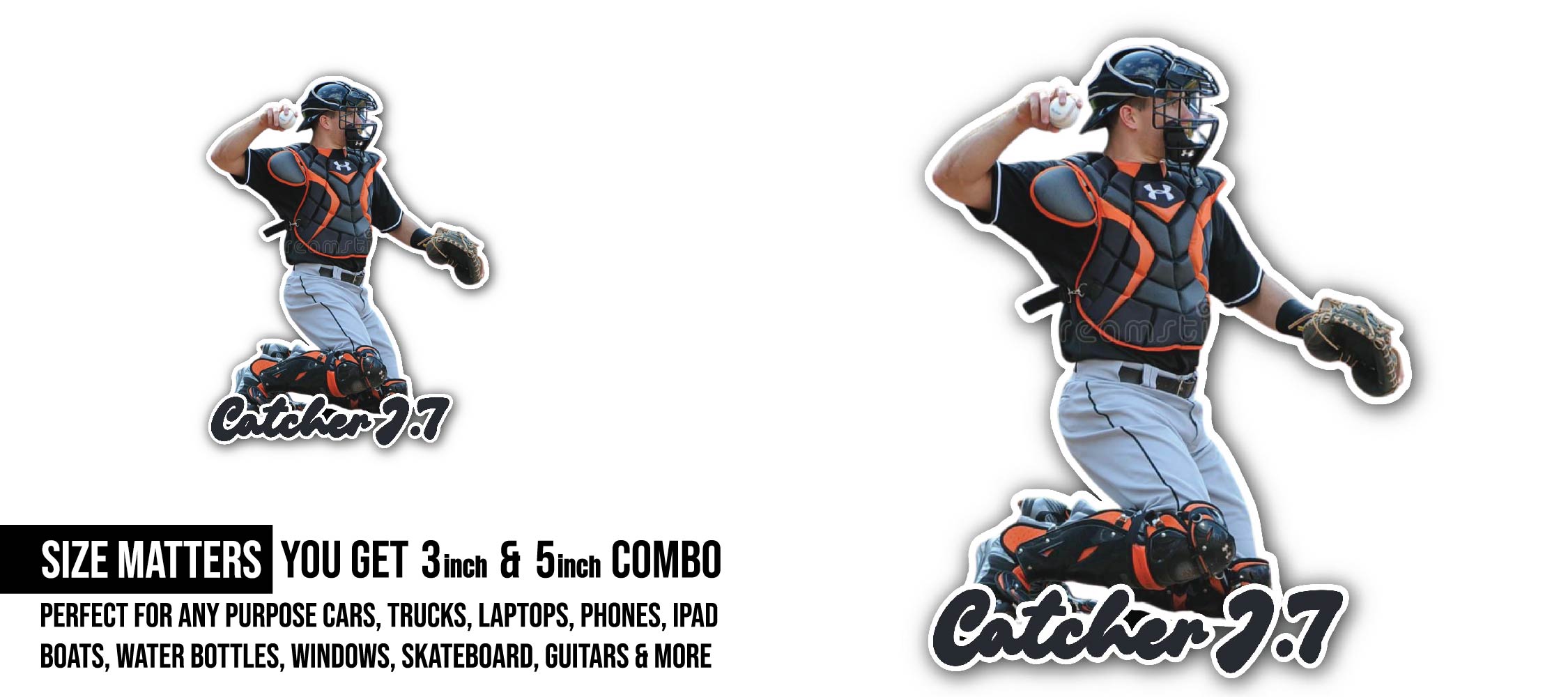 Catcher J.T Sticker, Waterproof Vinyl Decal Sticker Indoor Or Outdoor 2 (Pieces) 3" and 5"