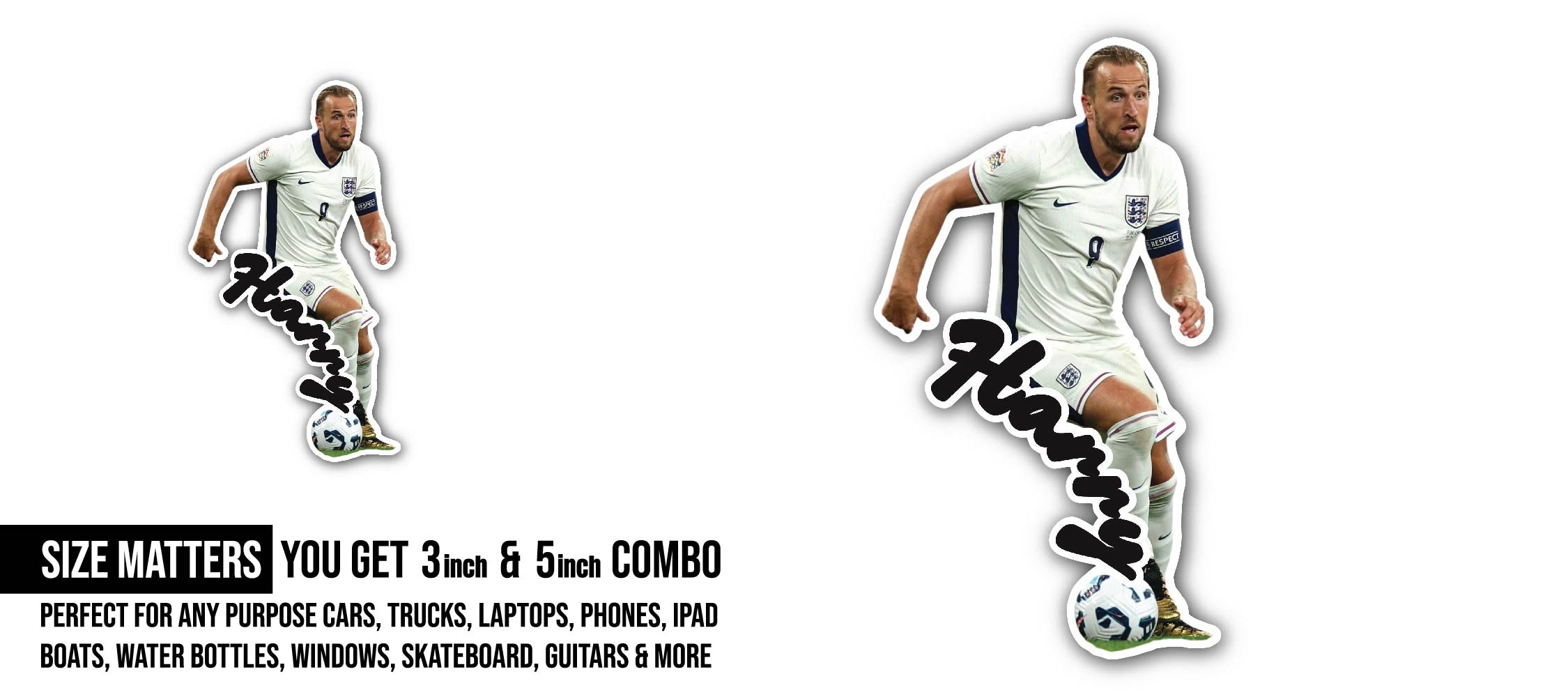 Harry Kane Sticker, Waterproof Vinyl Decal Sticker Indoor Or Outdoor 2 (Pieces) 3" and 5"