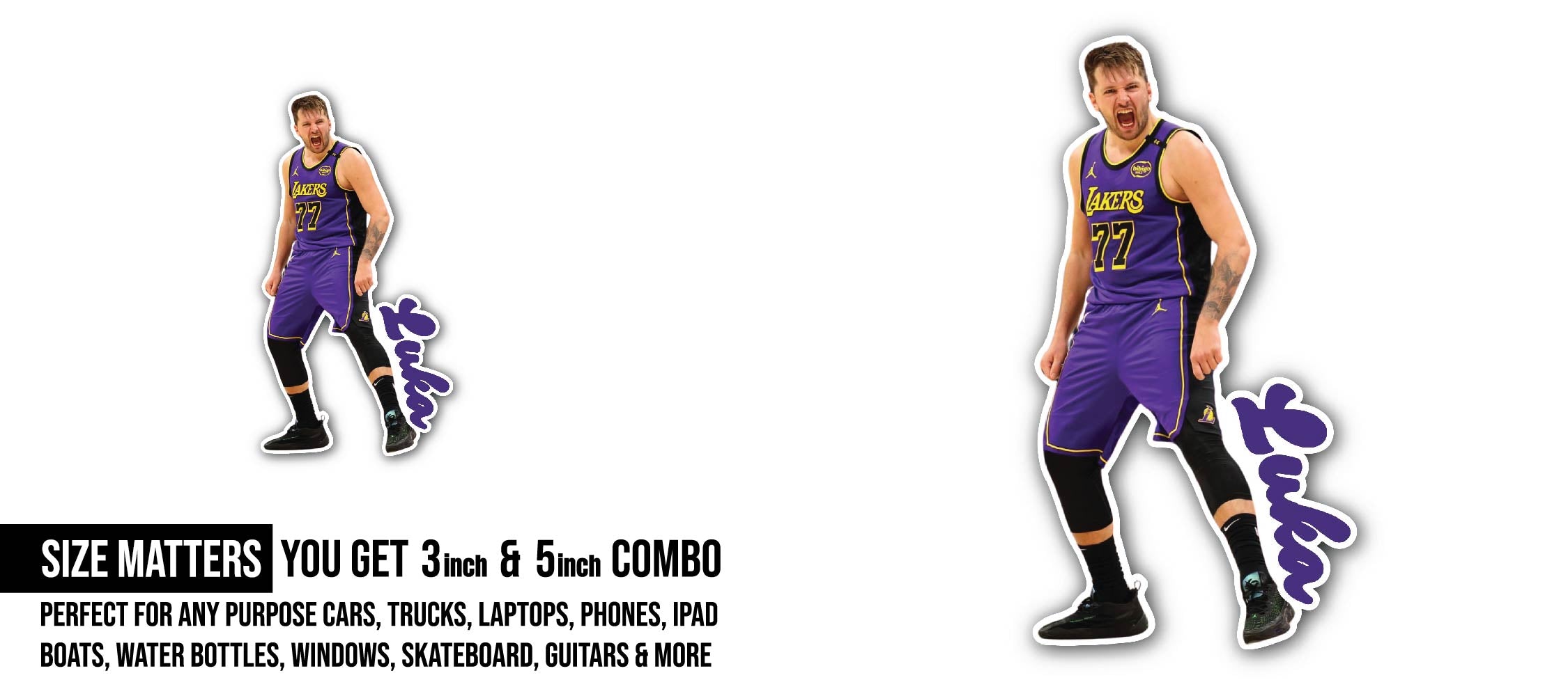 Luka Doncic Sticker, Waterproof Vinyl Decal Sticker Indoor Or Outdoor 2 (Pieces) 3" and 5"
