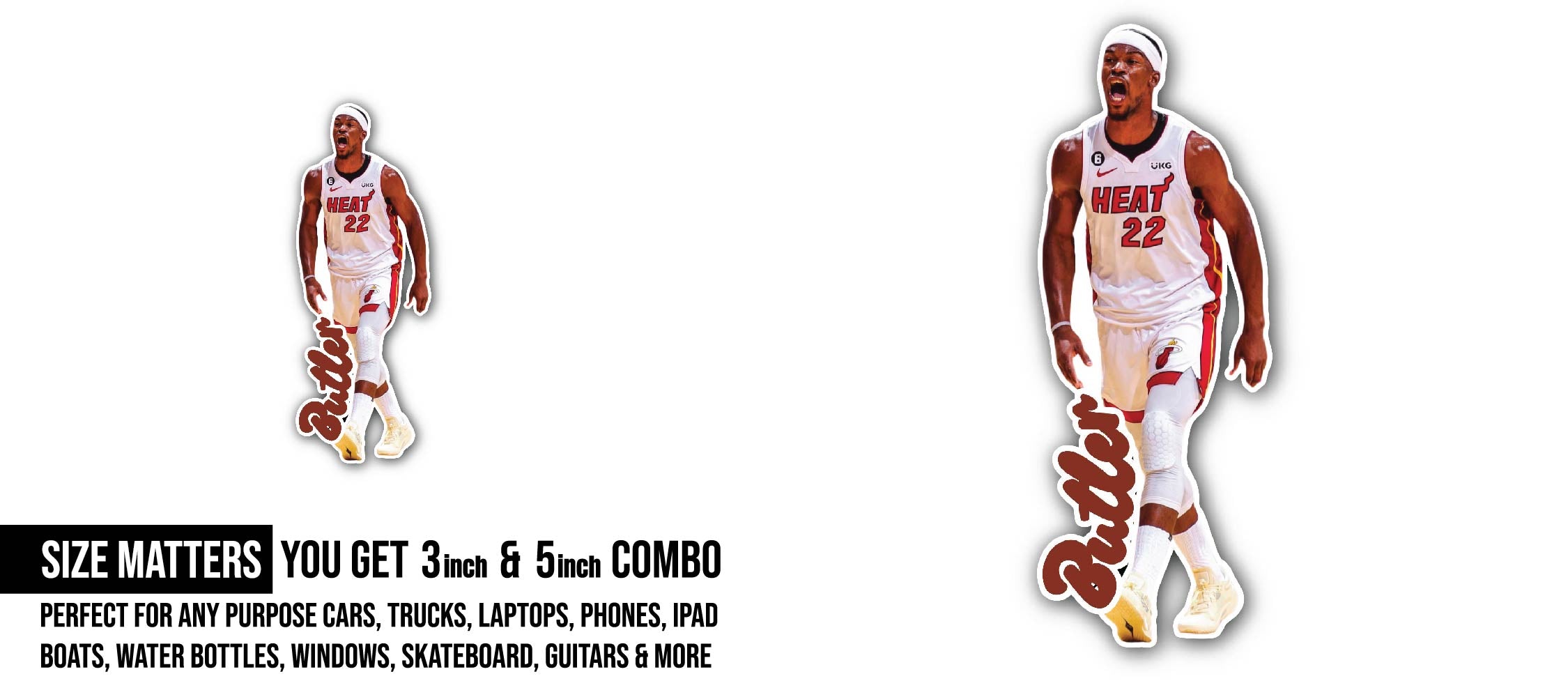 Jimmy Butler Sticker, Waterproof Vinyl Decal Sticker Indoor Or Outdoor 2 (Pieces) 3" and 5"