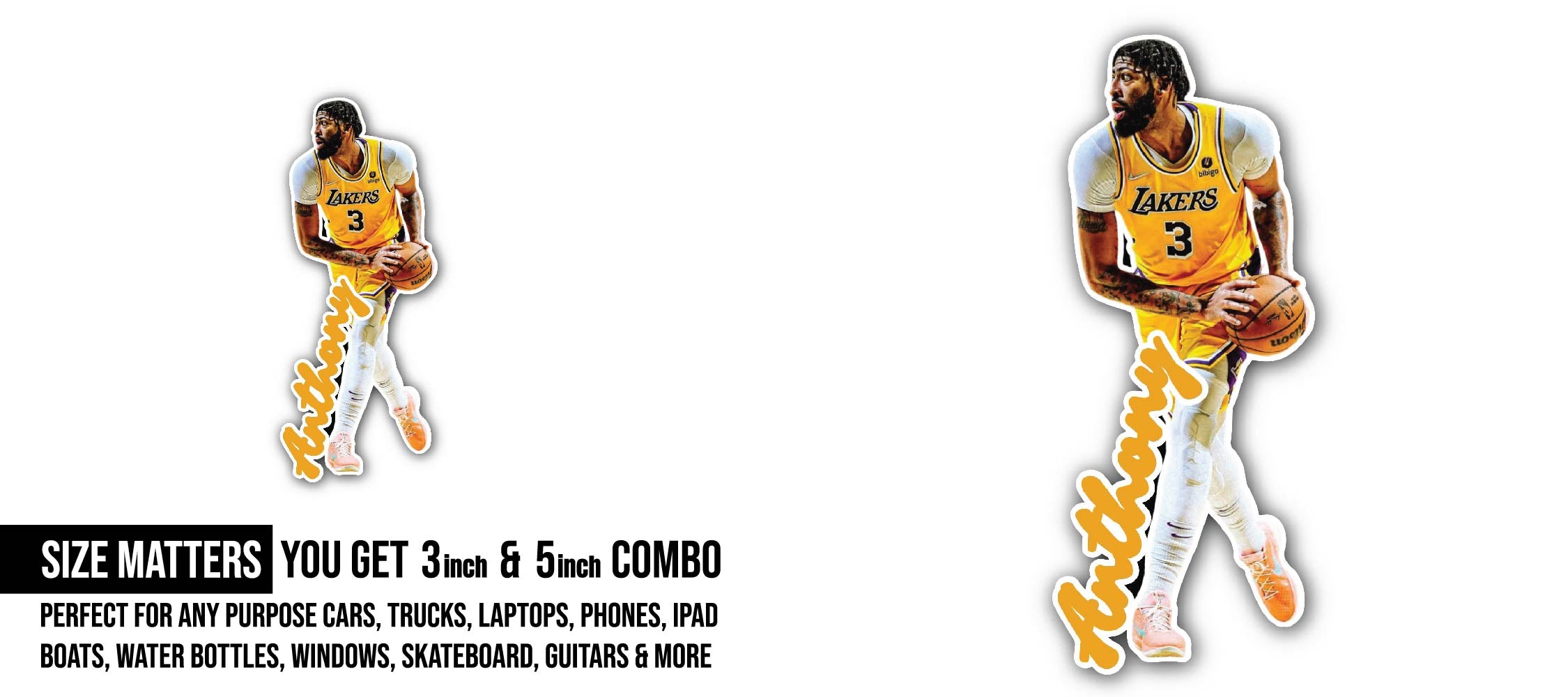 Anthony Davis Sticker, Waterproof Vinyl Decal Sticker Indoor Or Outdoor 2 (Pieces) 3" and 5"