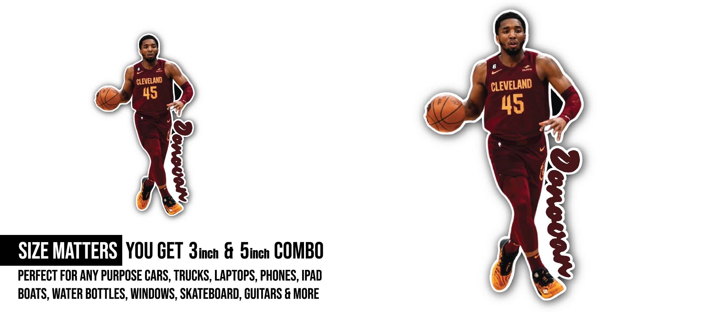 Donovan Mitchell Sticker, Waterproof Vinyl Decal Sticker Indoor Or Outdoor 2 (Pieces) 3" and 5"