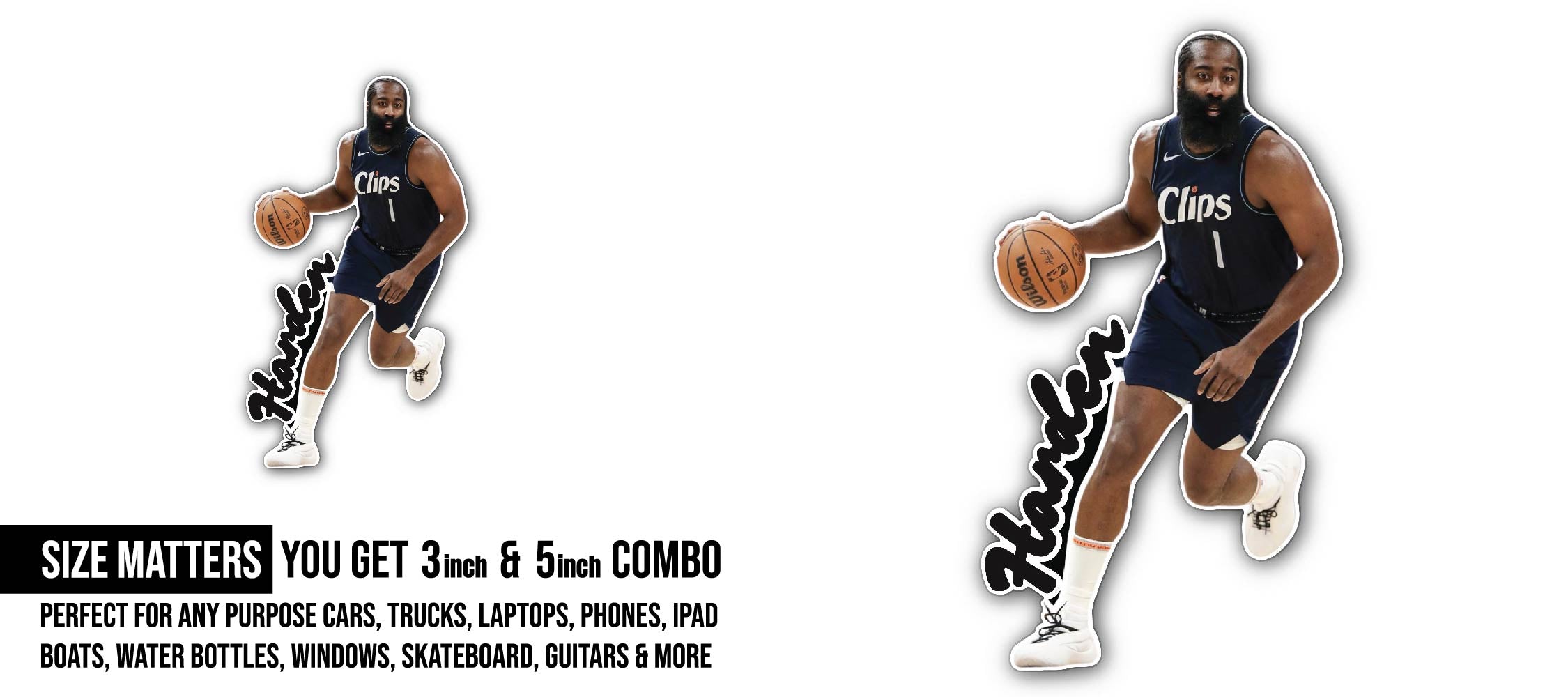 James Harden Sticker, Waterproof Vinyl Decal Sticker Indoor Or Outdoor 2 (Pieces) 3" and 5"