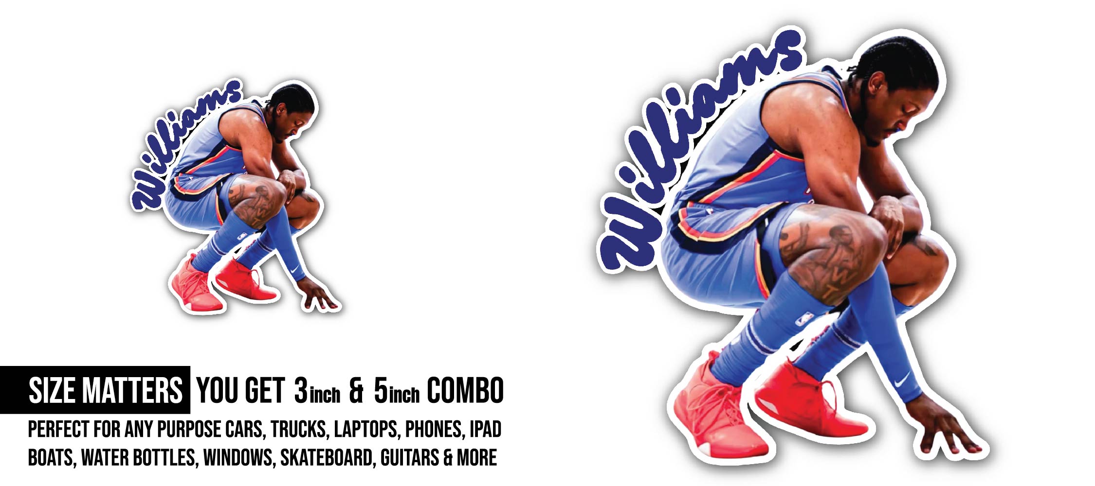 Williams Sticker, Waterproof Vinyl Decal Sticker Indoor Or Outdoor 2 (Pieces) 3" and 5"