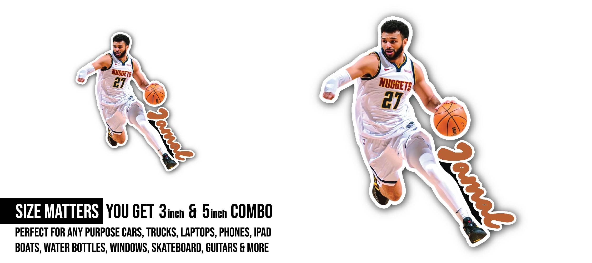 Jamal Murray Sticker, Waterproof Vinyl Decal Sticker Indoor Or Outdoor 2 (Pieces) 3" and 5"