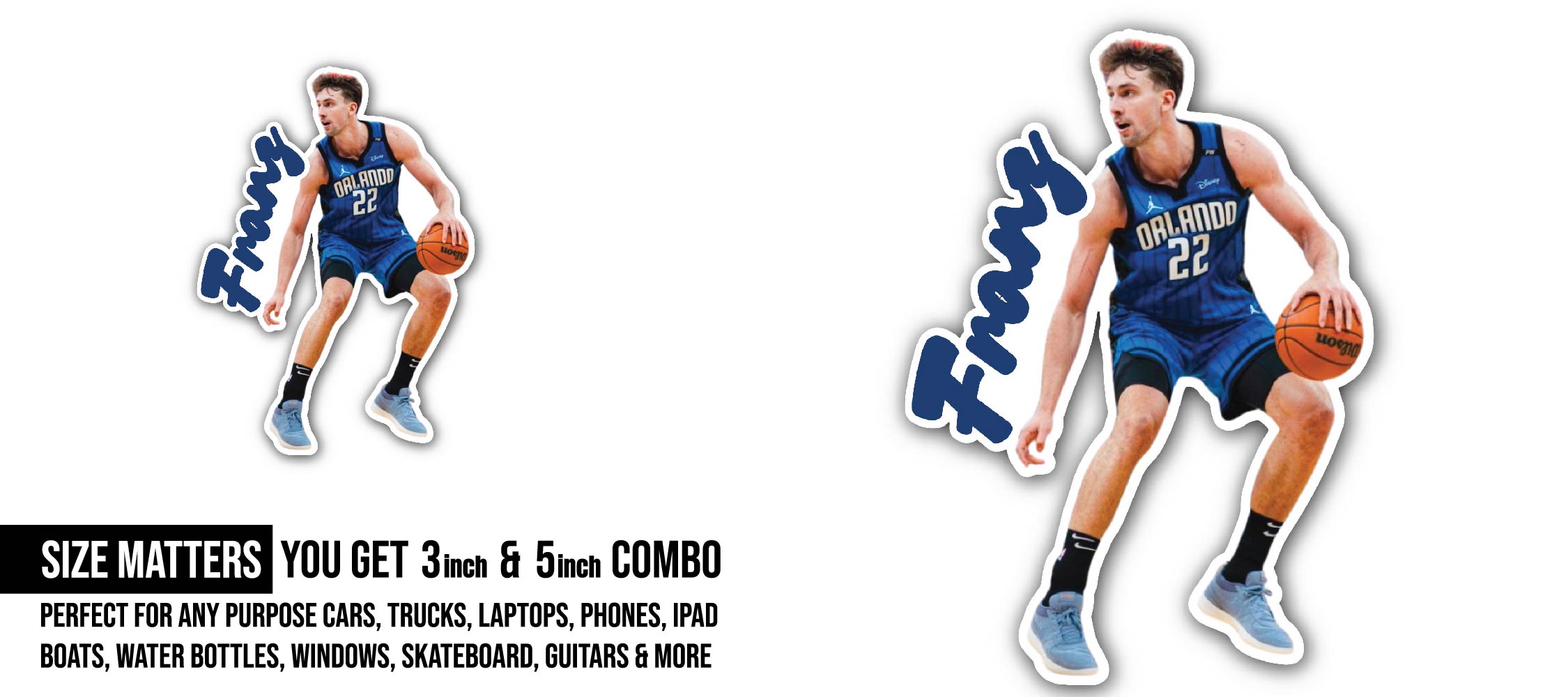 Franz Wagner Sticker, Waterproof Vinyl Decal Sticker Indoor Or Outdoor 2 (Pieces) 3" and 5"