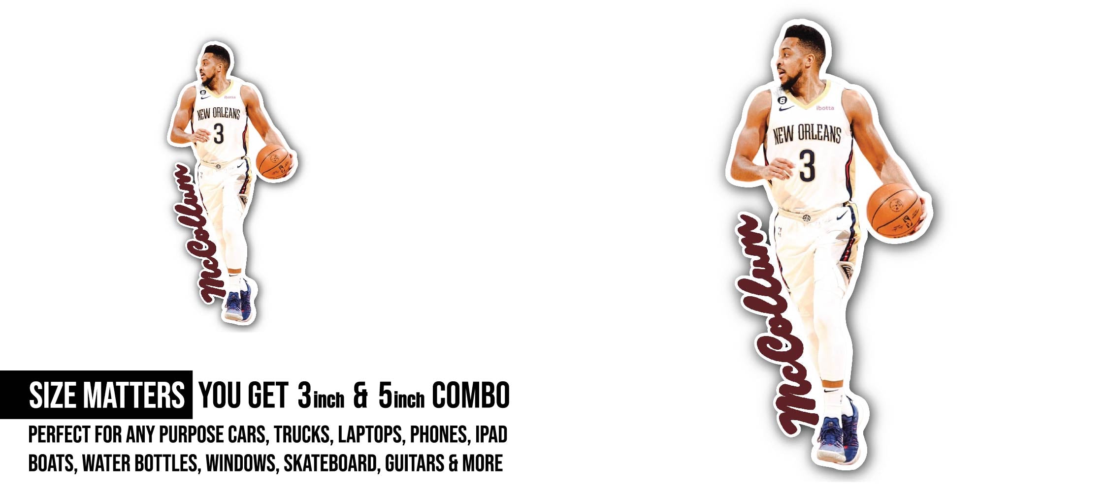 CJ McCollum Sticker, Waterproof Vinyl Decal Sticker Indoor Or Outdoor 2 (Pieces) 3" and 5"