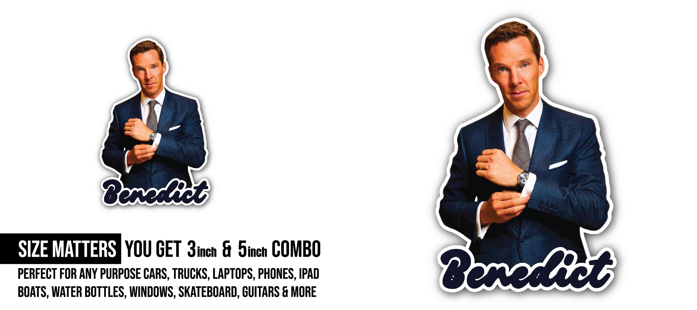 Benedict Sticker, Waterproof Vinyl Decal Sticker Indoor Or Outdoor 2 (Pieces) 3" and 5"