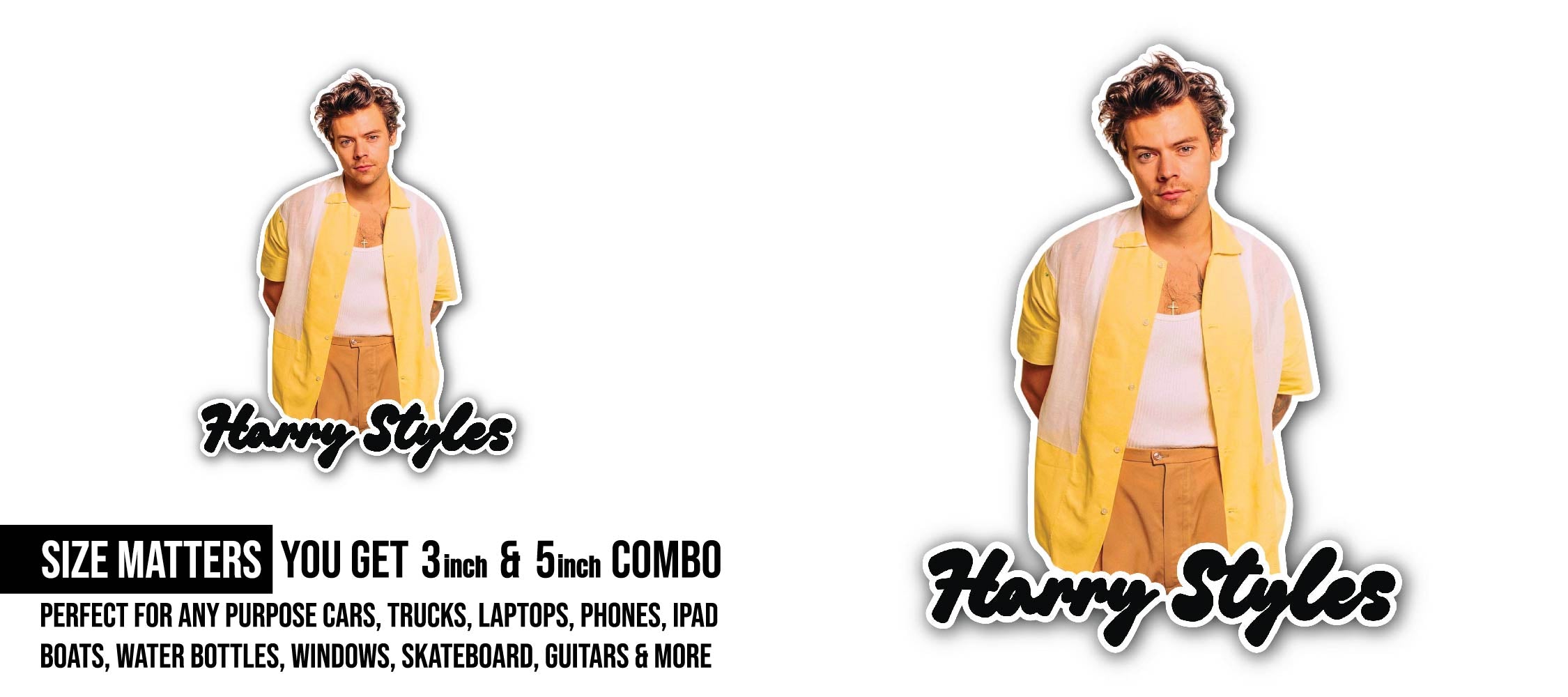 Harry Styles Sticker, Waterproof Vinyl Decal Sticker Indoor Or Outdoor 2 (Pieces) 3" and 5"
