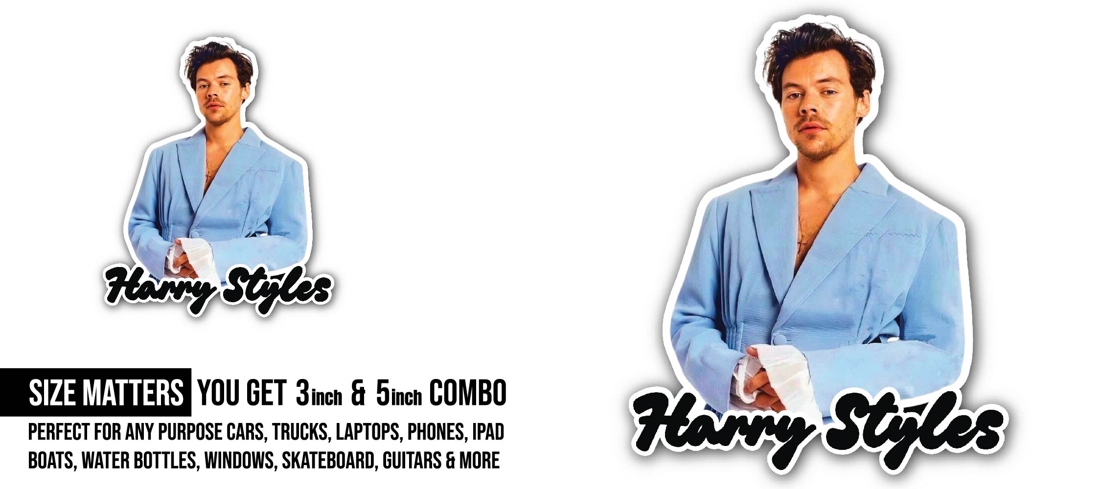 Harry Styles Portrait Sticker, Waterproof Vinyl Decal Sticker Indoor Or Outdoor 2 (Pieces) 3" and 5"