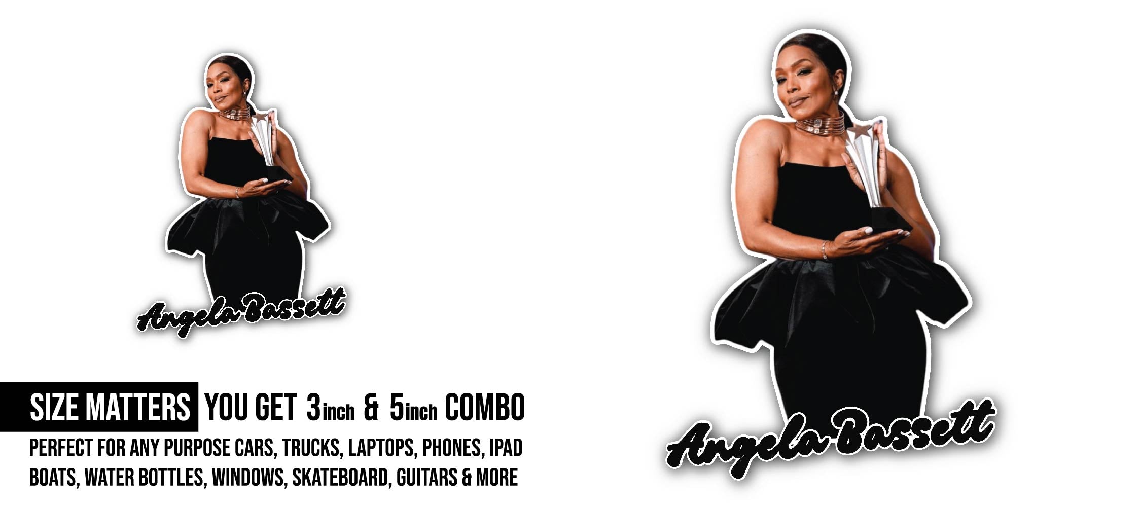 Angela Bassett Sticker, Waterproof Vinyl Decal Sticker Indoor Or Outdoor 2 (Pieces) 3" and 5"