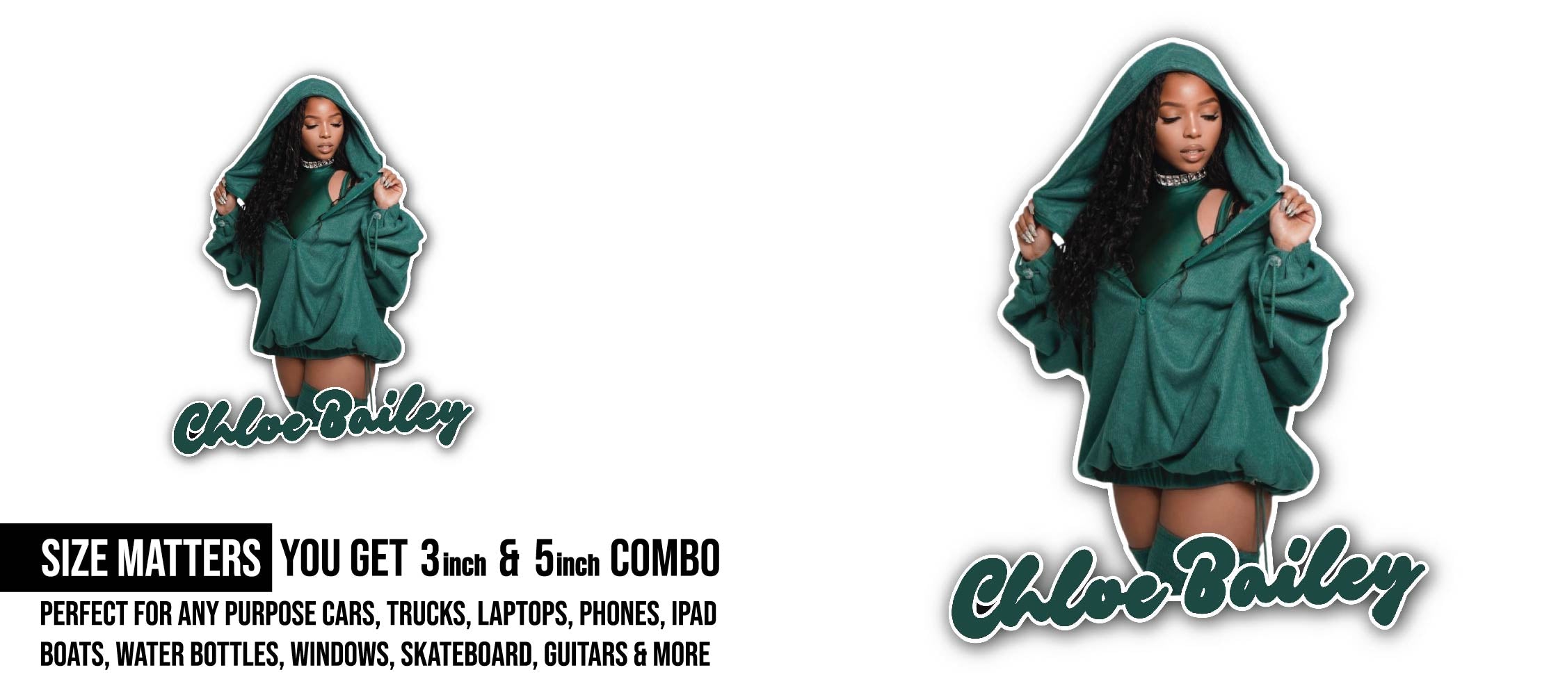 Chloe Bailey Sticker, Waterproof Vinyl Decal Sticker Indoor Or Outdoor 2 (Pieces) 3" and 5"
