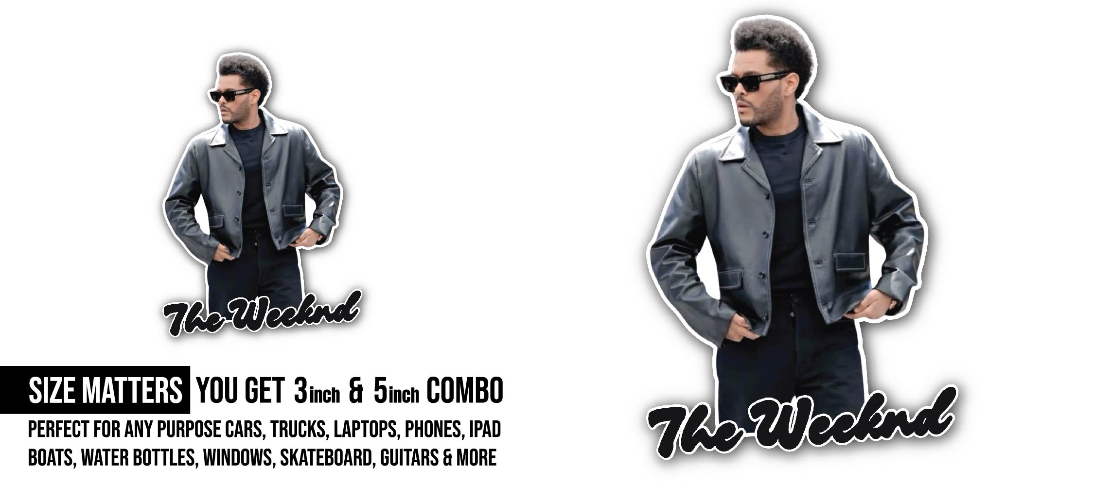 The Weeknd Style Sticker, Waterproof Vinyl Decal Sticker Indoor Or Outdoor 2 (Pieces) 3" and 5"