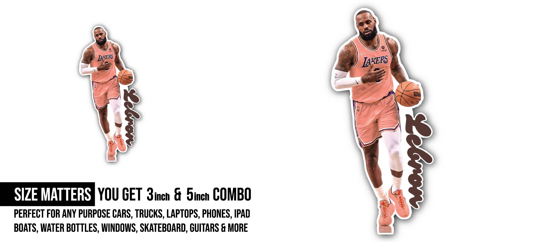LeBron James Sticker, Waterproof Vinyl Decal Sticker Indoor Or Outdoor 2 (Pieces) 3" and 5"