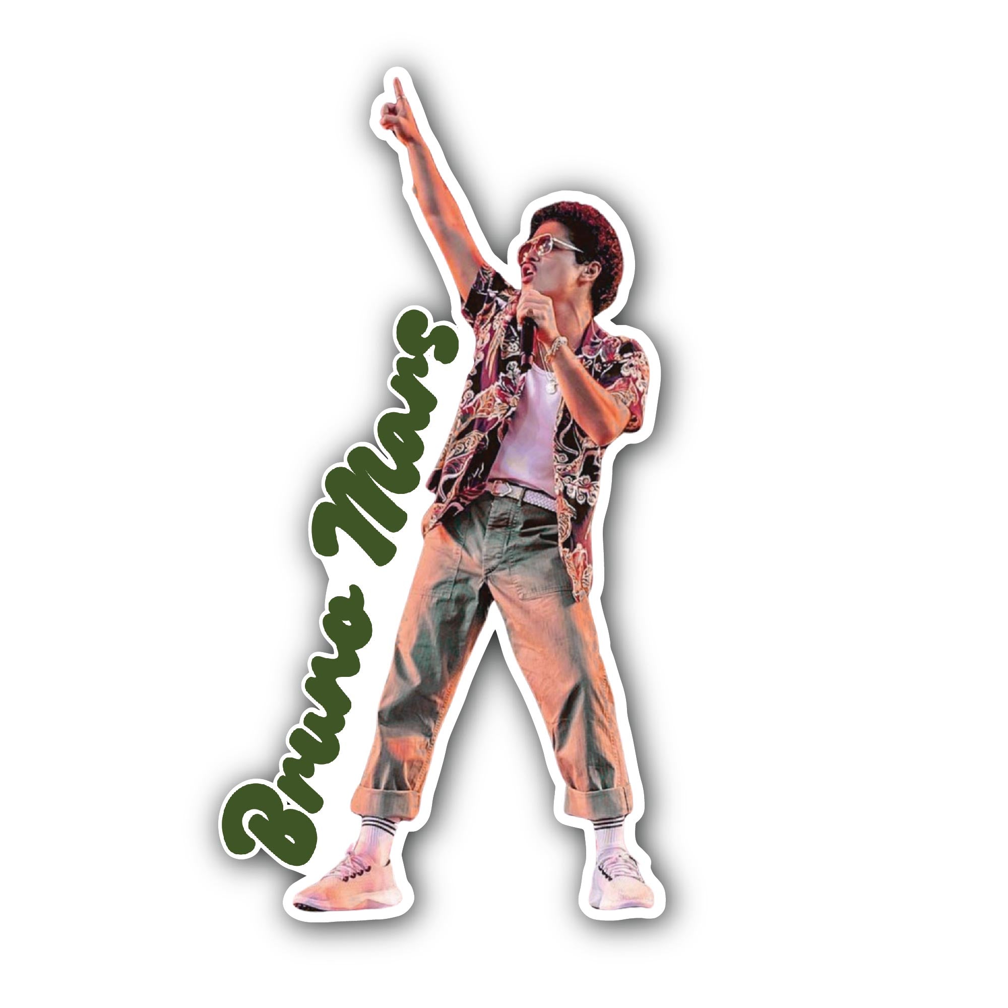 Bruno Mars Performance Sticker, Waterproof Vinyl Decal Sticker Indoor Or Outdoor 2 (Pieces) 3" and 5"