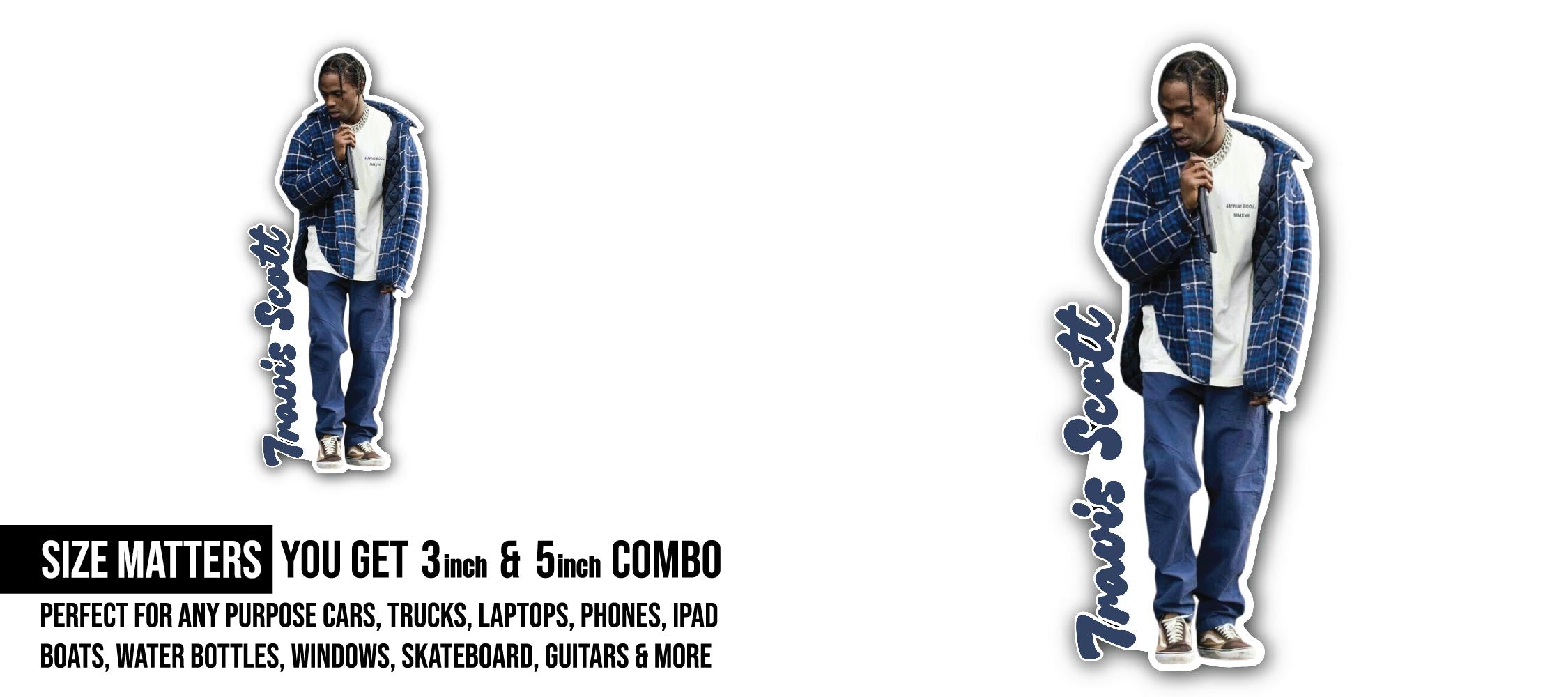 Travis Scott Sticker, Waterproof Vinyl Decal Sticker Indoor Or Outdoor 2 (Pieces) 3" and 5"