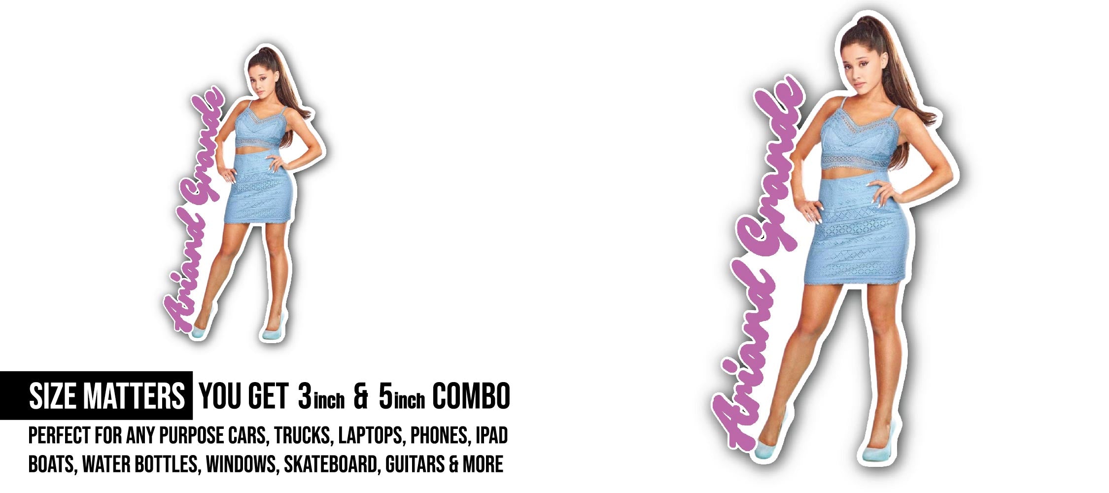 Ariana Grande Sticker, Waterproof Vinyl Decal Sticker Indoor Or Outdoor 2 (Pieces) 3" and 5"