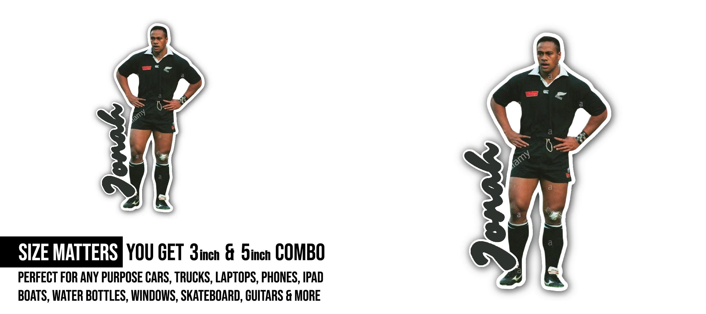 Jonah Lomu Sticker, Waterproof Vinyl Decal Sticker Indoor Or Outdoor 2 (Pieces) 3" and 5"